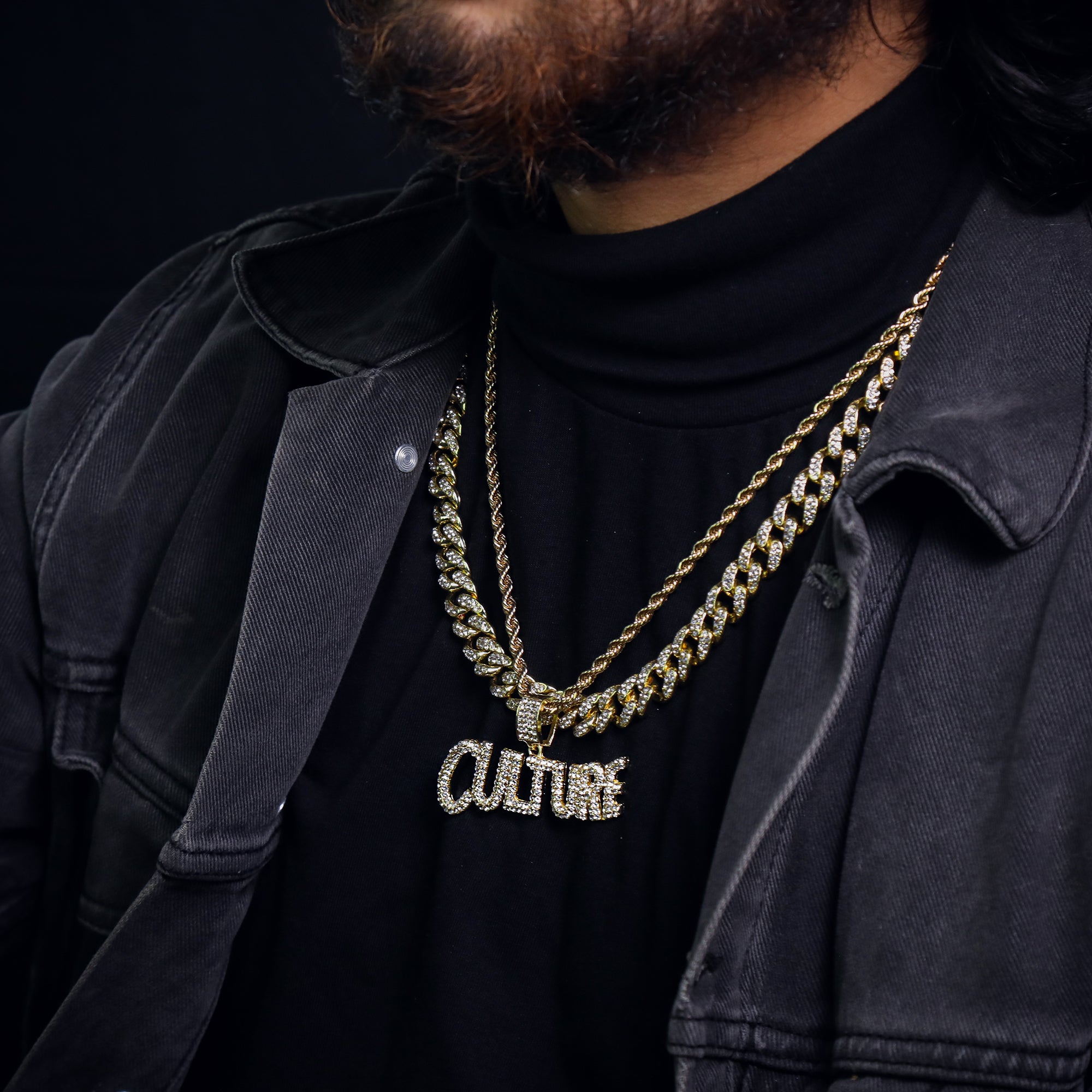 Culture Word Pendant 24" Rope Chain Hip Hop Style 18k Gold Plated