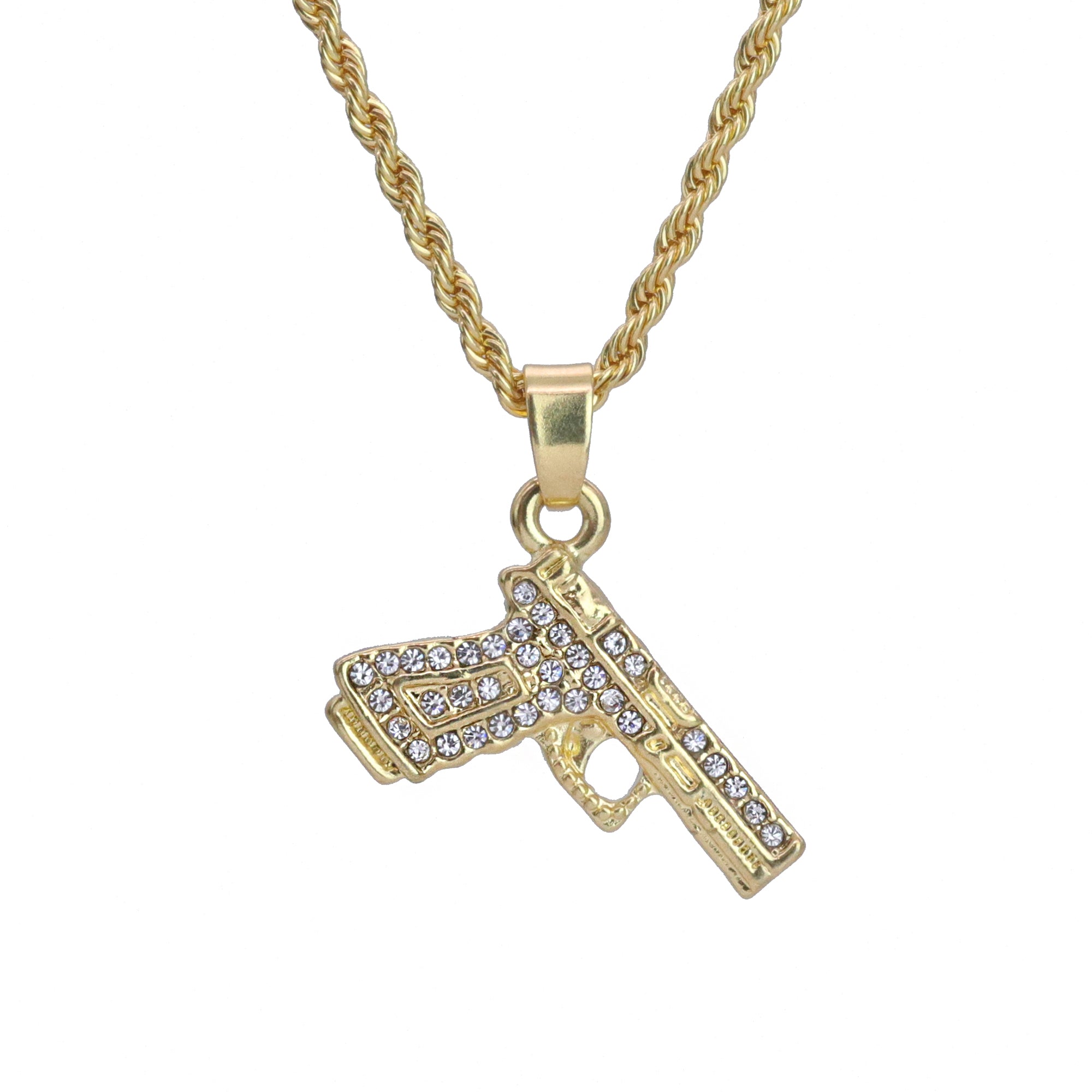 Iced Micro Gat Pendant 24" Rope Chain Hip Hop Style 18k Gold PT