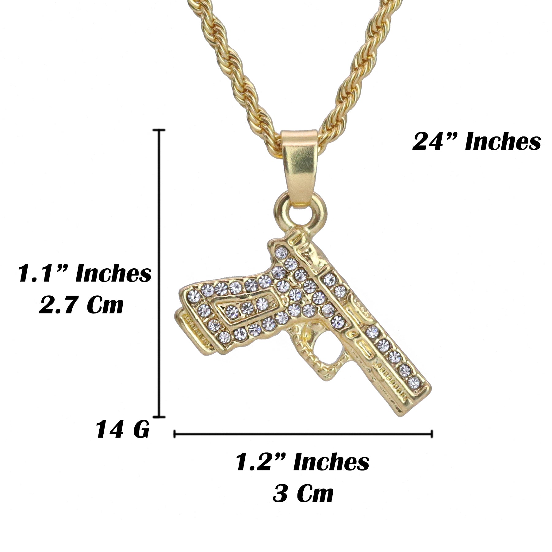 Iced Micro Gat Pendant 24" Rope Chain Hip Hop Style 18k Gold PT