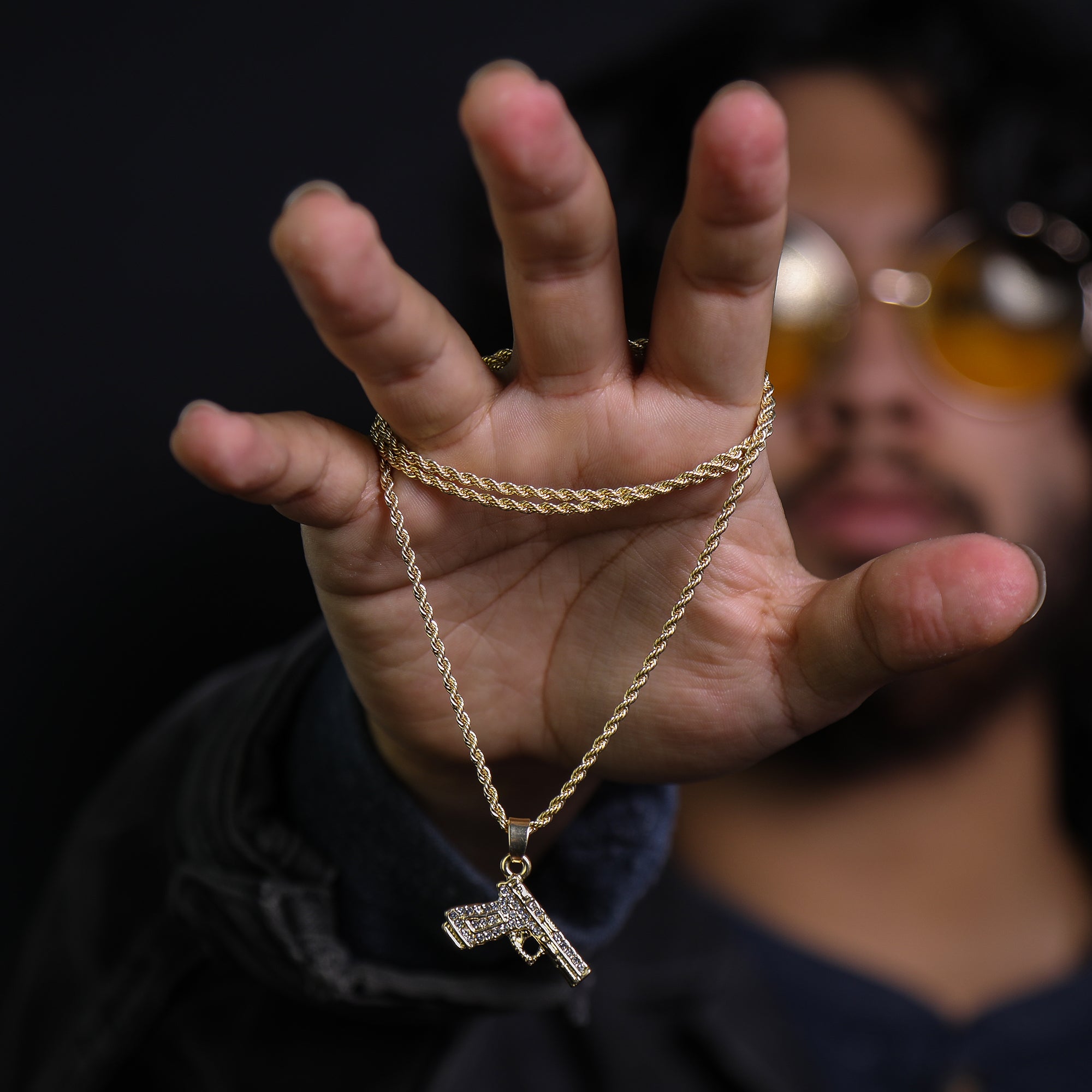 Iced Micro Gat Pendant 24" Rope Chain Hip Hop Style 18k Gold PT