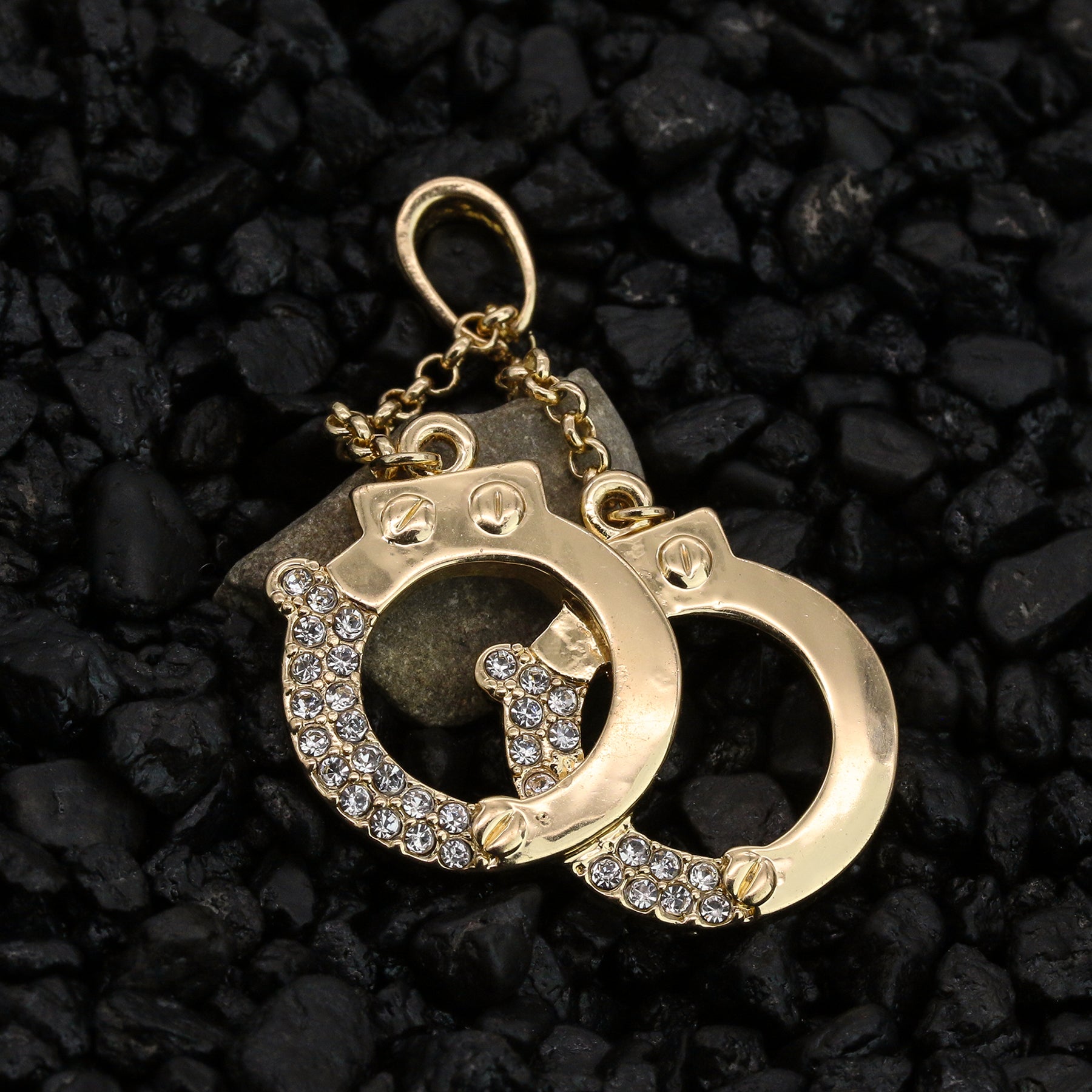 Cz Handcuffs Pendant 18K 24" Rope Chain Hip Hop Jewelry