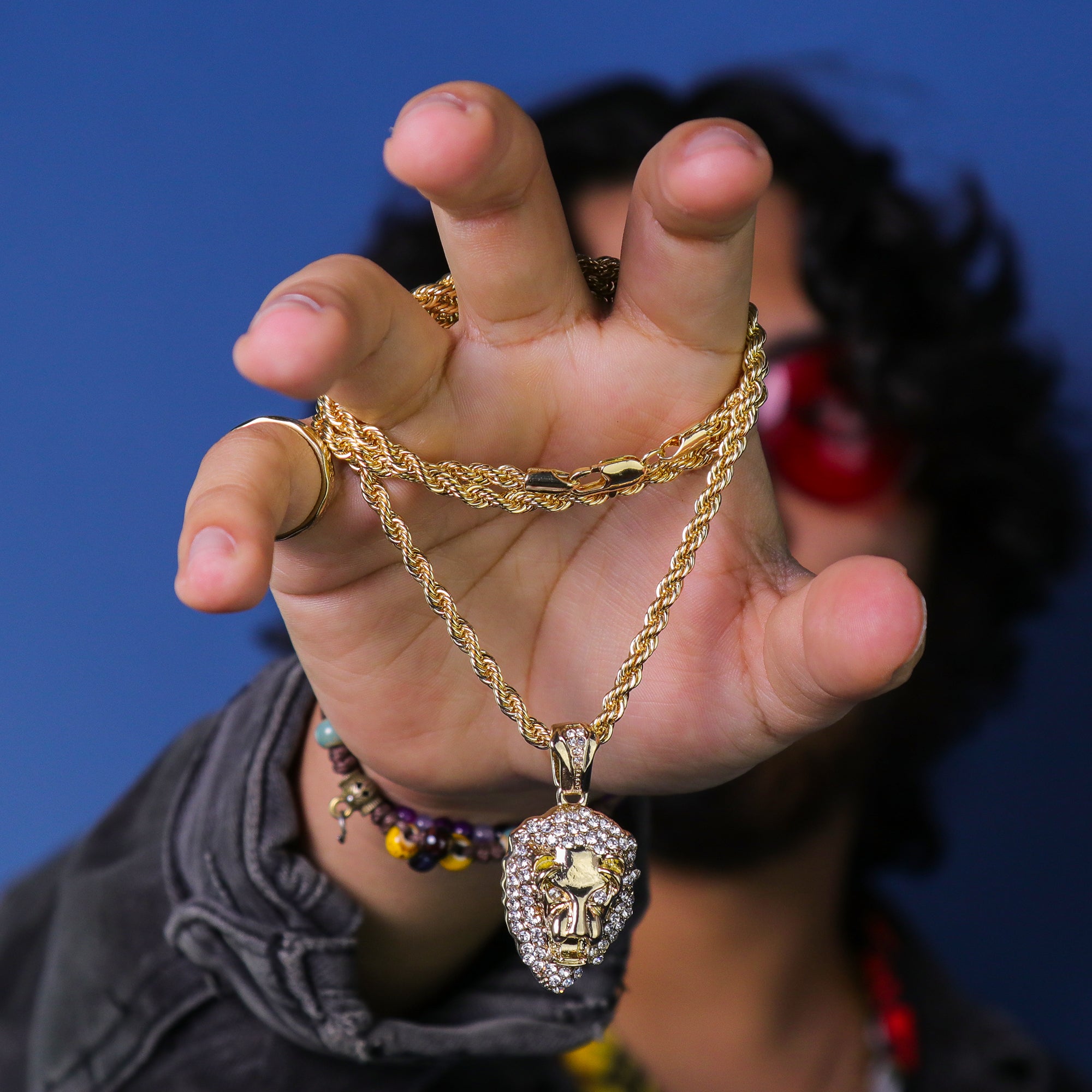 Cz Lion Face Pendant 24" Rope Chain Hip Hop 18k Jewelry
