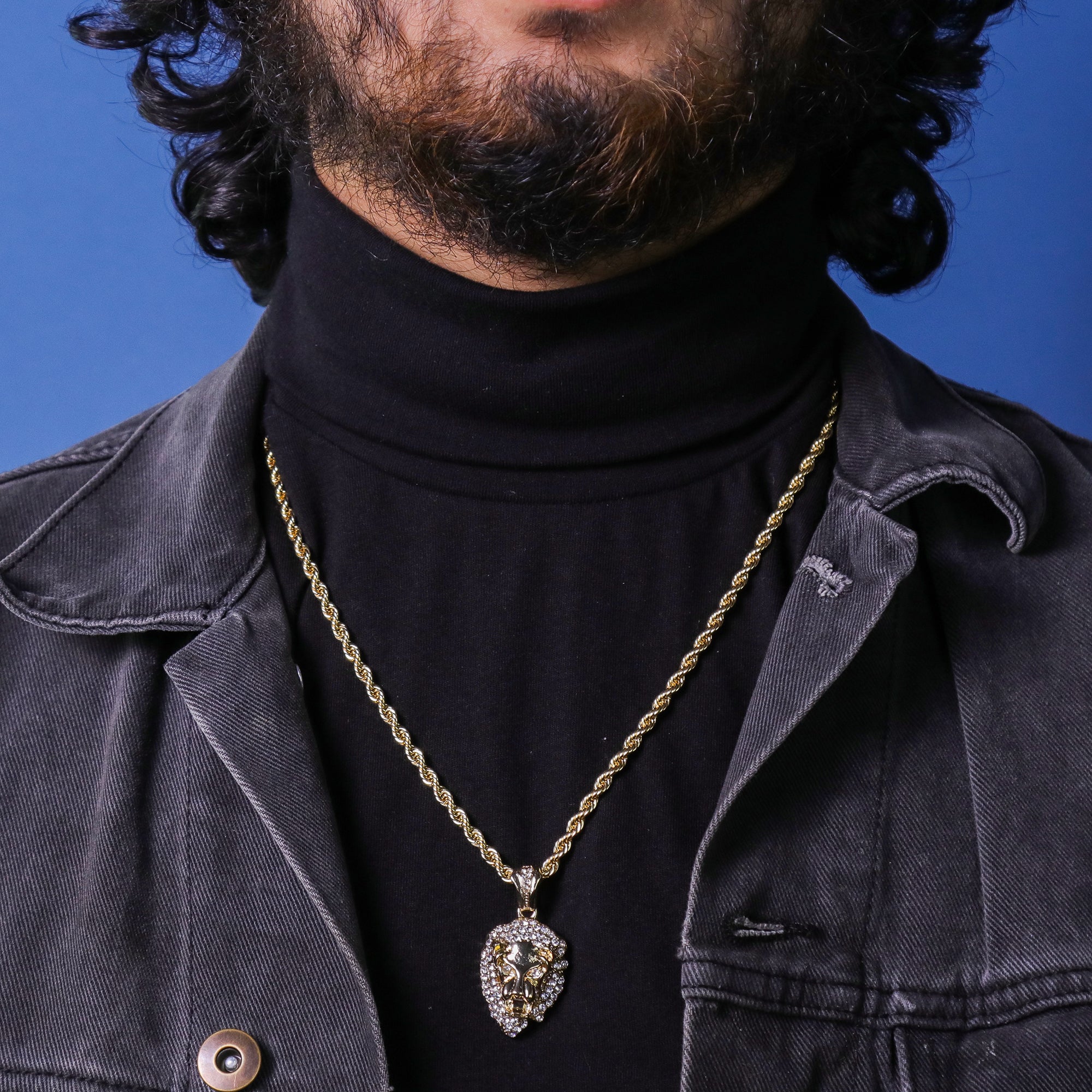 Cz Lion Face Pendant 24" Rope Chain Hip Hop 18k Jewelry