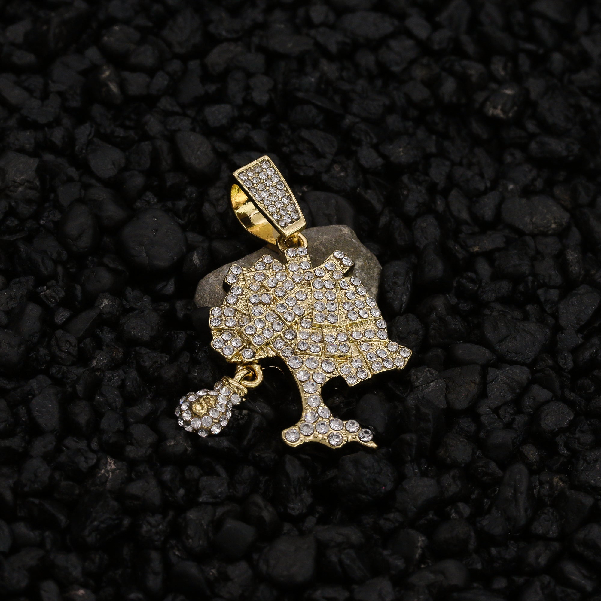 Cz Money Tree Pendant 24" Rope Chain Men's 18k Gold Plated Jewelry