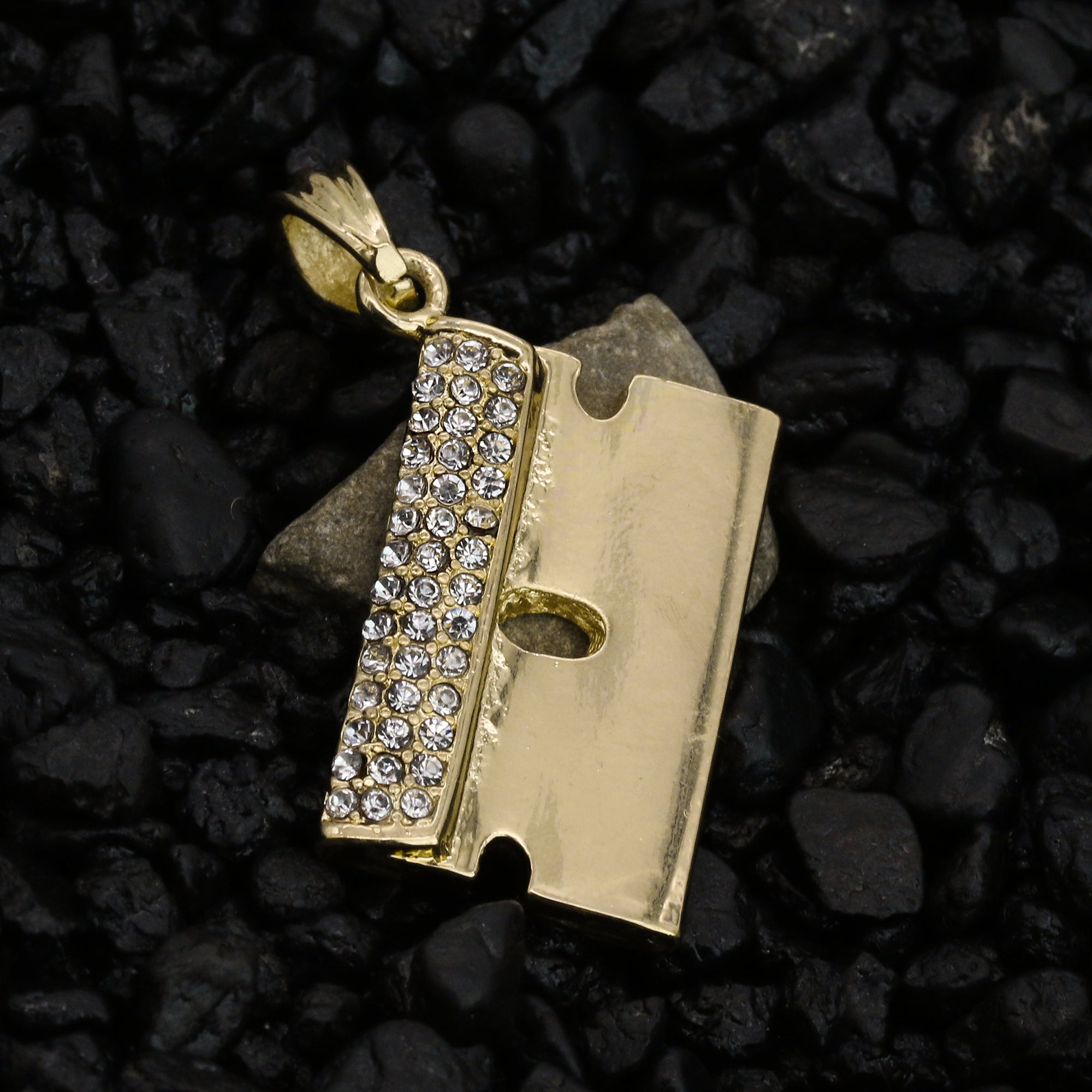 Cz Razor Pendant 24" Rope Chain Hip Hop Style 18k Gold Plated