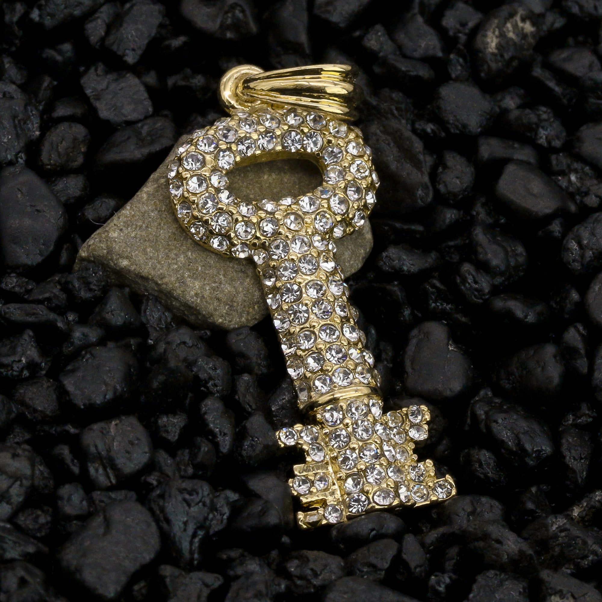 Cz Skeleton Key Pendant 24" Rope Chain Hip Hop Style 18k Gold Plated