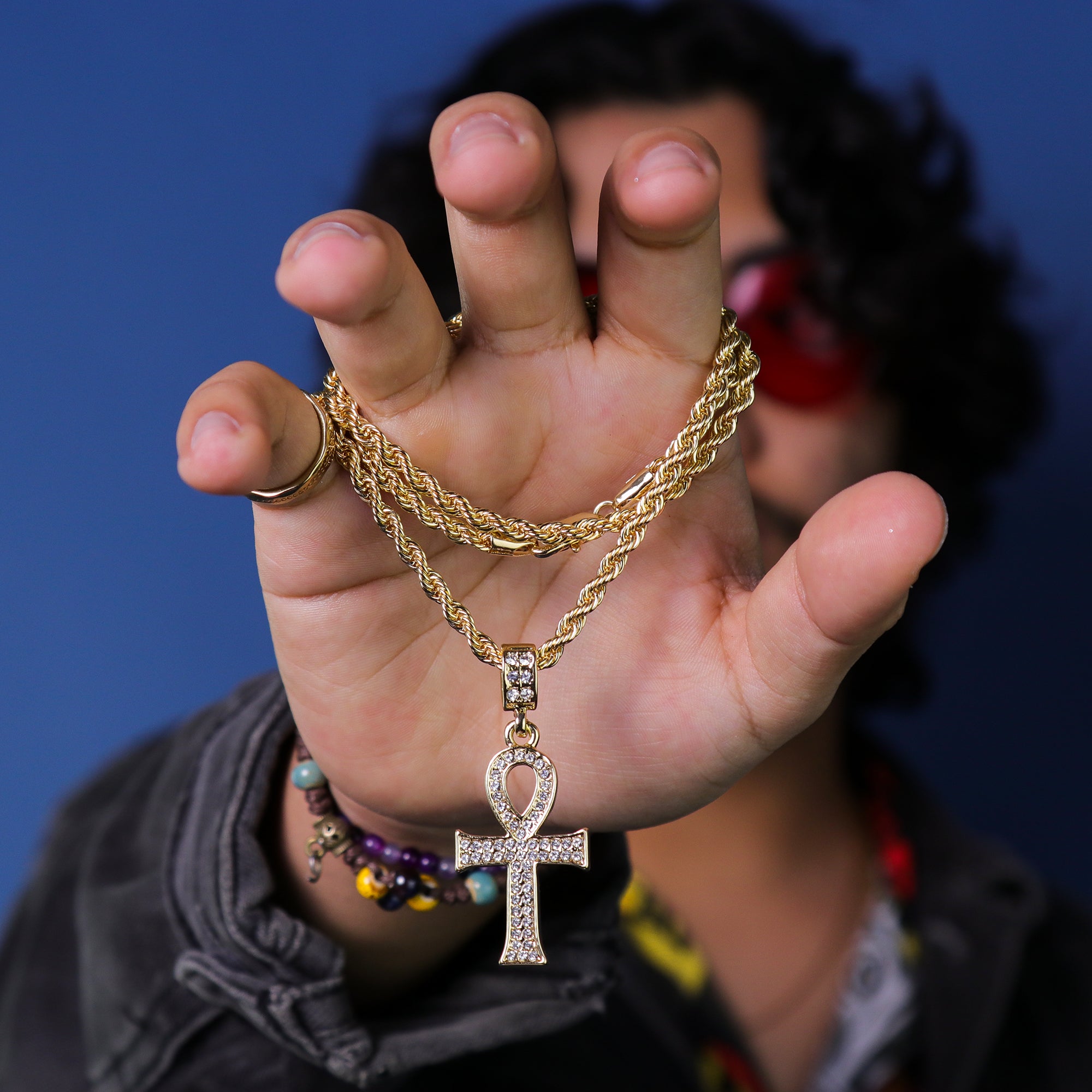Skinny Cz Ankh Pendant 24" Rope Chain Hip Hop 18k Jewelry