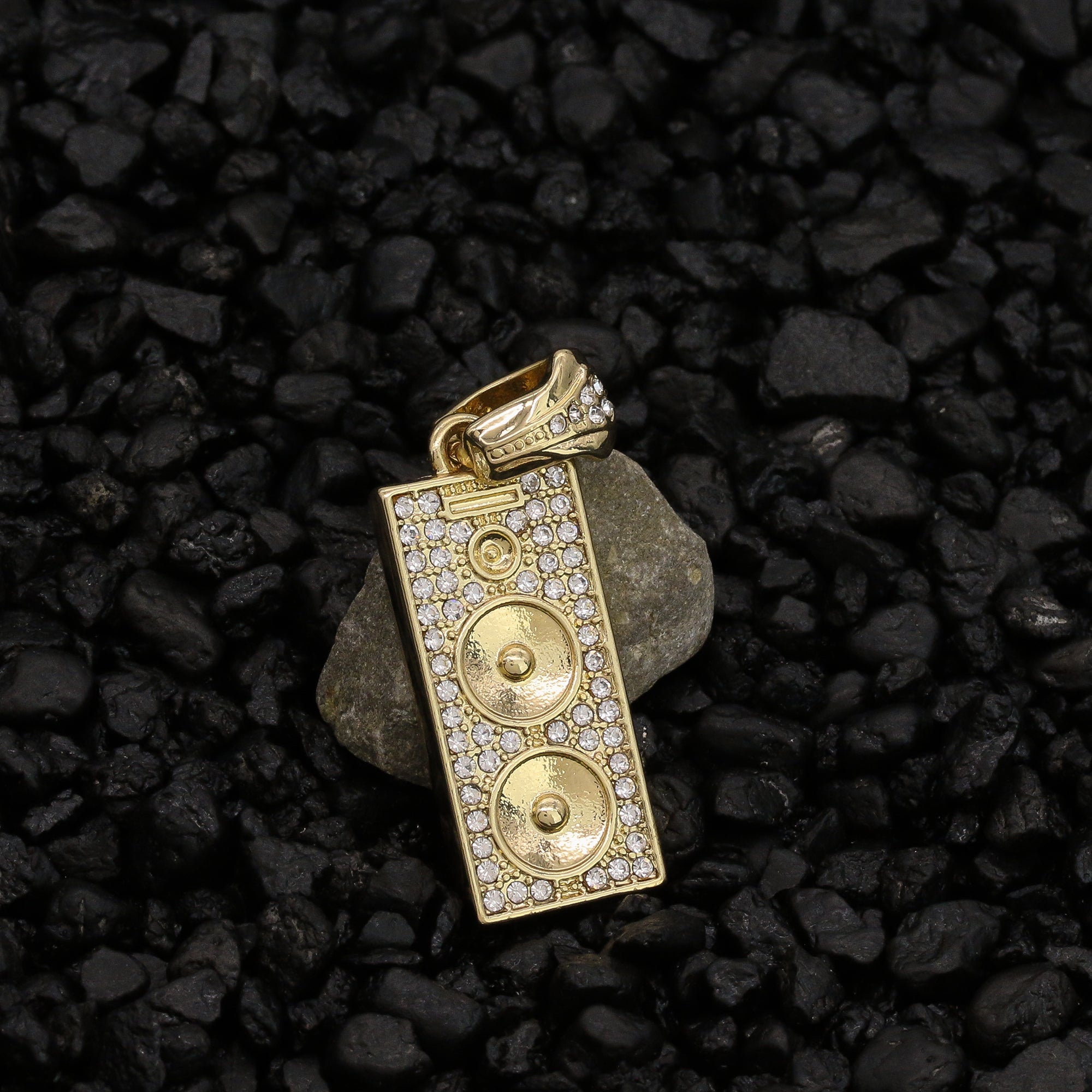 Cz Speaker Pendant 4mm 24" Rope Chain 18k Gold Plated
