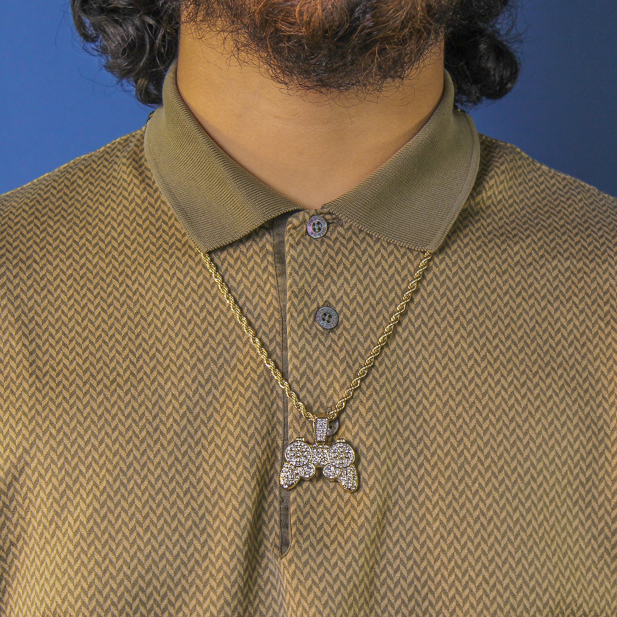 Cz Ps4 Controller Pendant 4mm 24" Rope Chain 18k Gold Plated