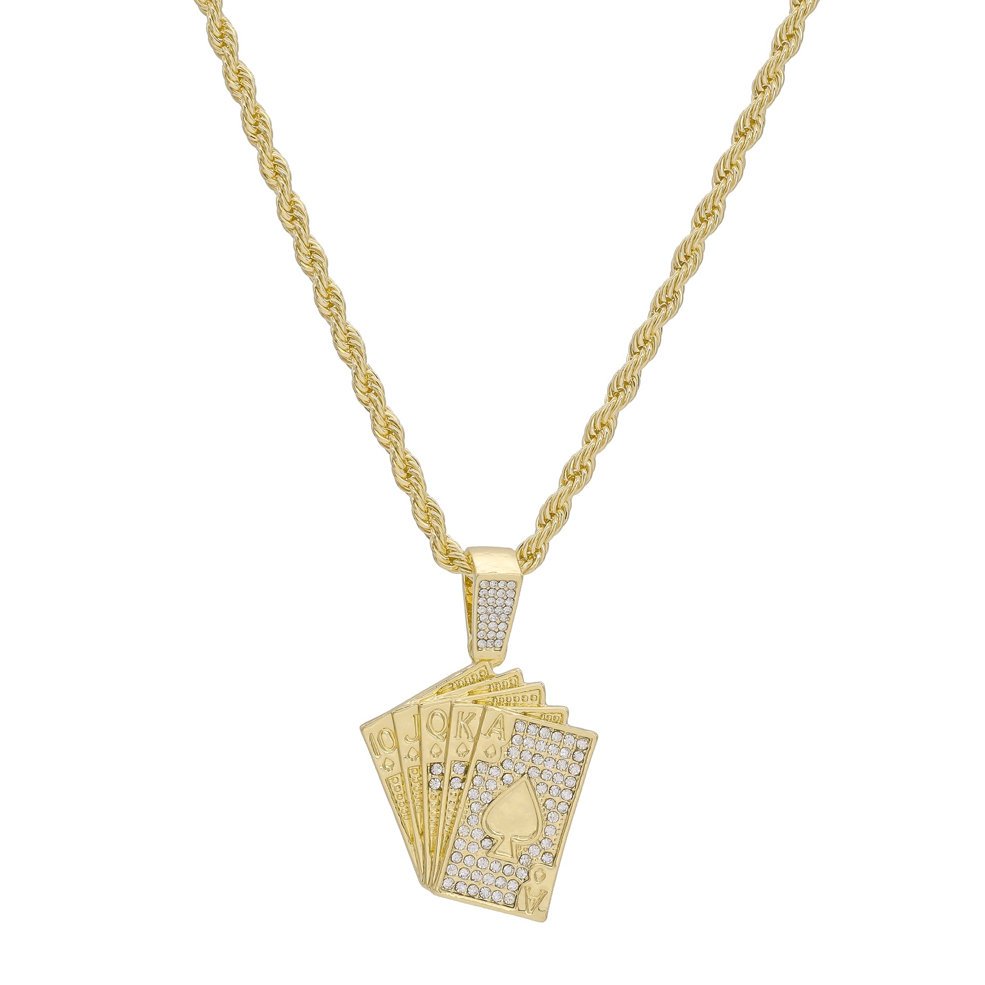 Deck of Cards Pendant Rope Chain Men's Hip Hop 18k Cz Jewelry Necklace Choker