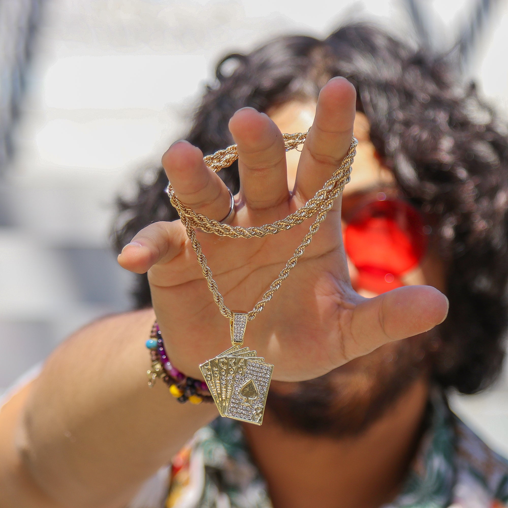 Deck of Cards Pendant Rope Chain Men's Hip Hop 18k Cz Jewelry Necklace Choker
