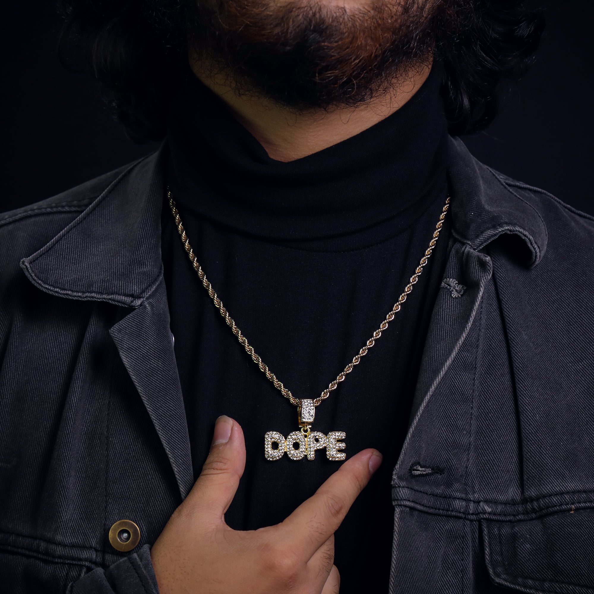 Dope Word Pendant 24" Rope Chain Hip Hop Style 18k Gold Plated