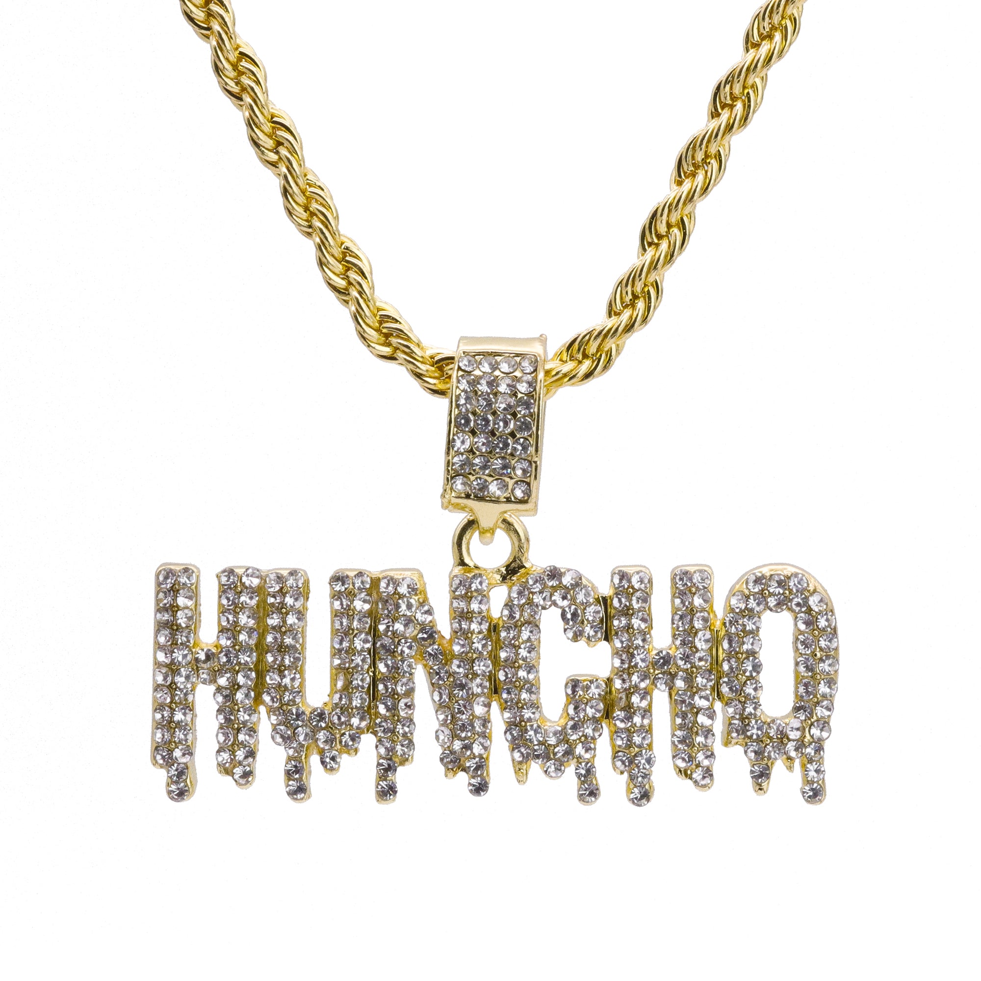 Drip Huncho Word Pendant 24" Rope Chain Hip Hop Style 18k Gold Plated