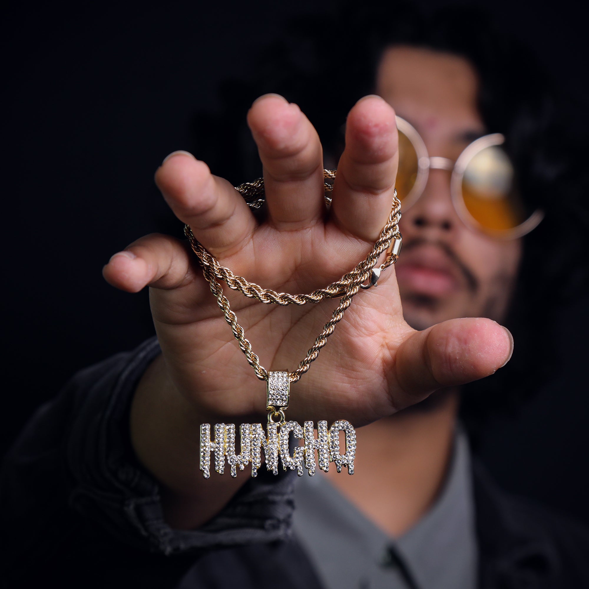 Drip Huncho Word Pendant 24" Rope Chain Hip Hop Style 18k Gold Plated
