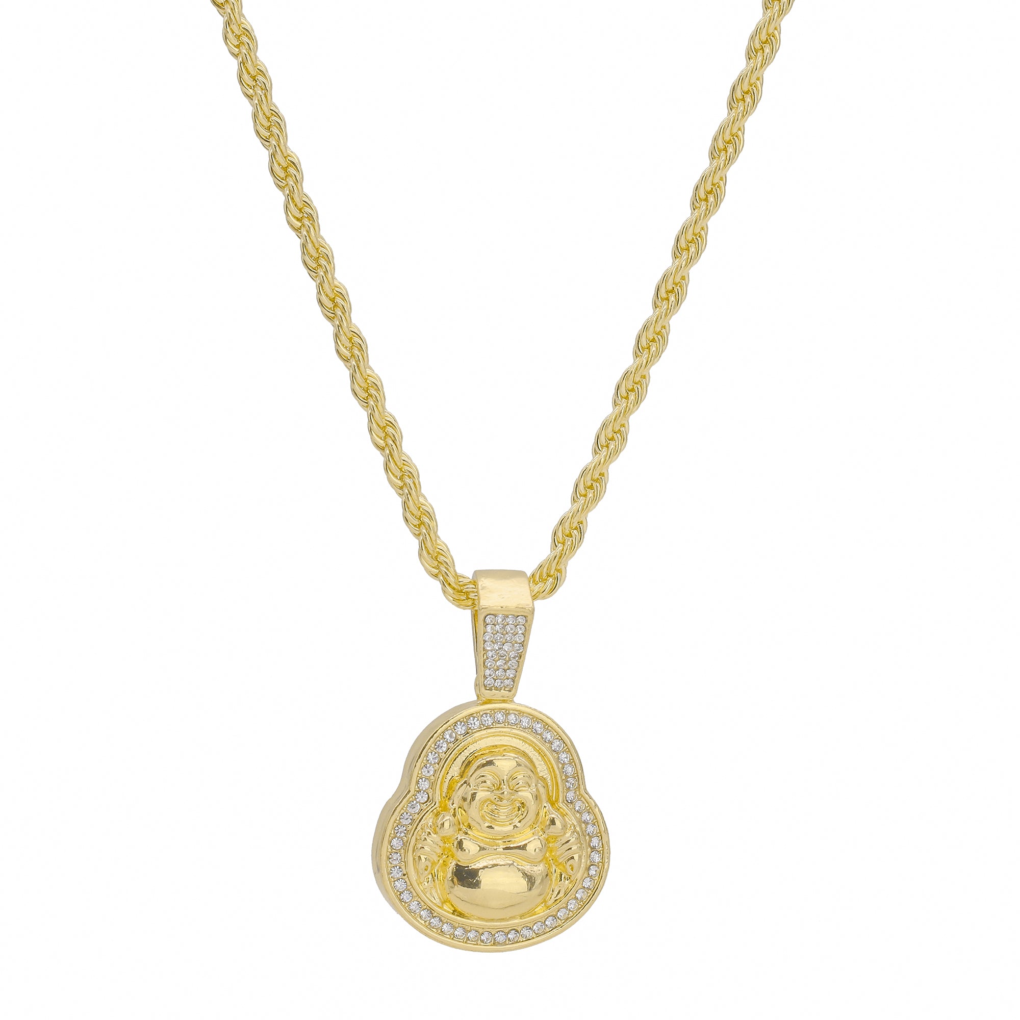 Smiling Buddha Pendant Rope Chain Men's Hip Hop 18k Cz Jewelry Necklace Choker