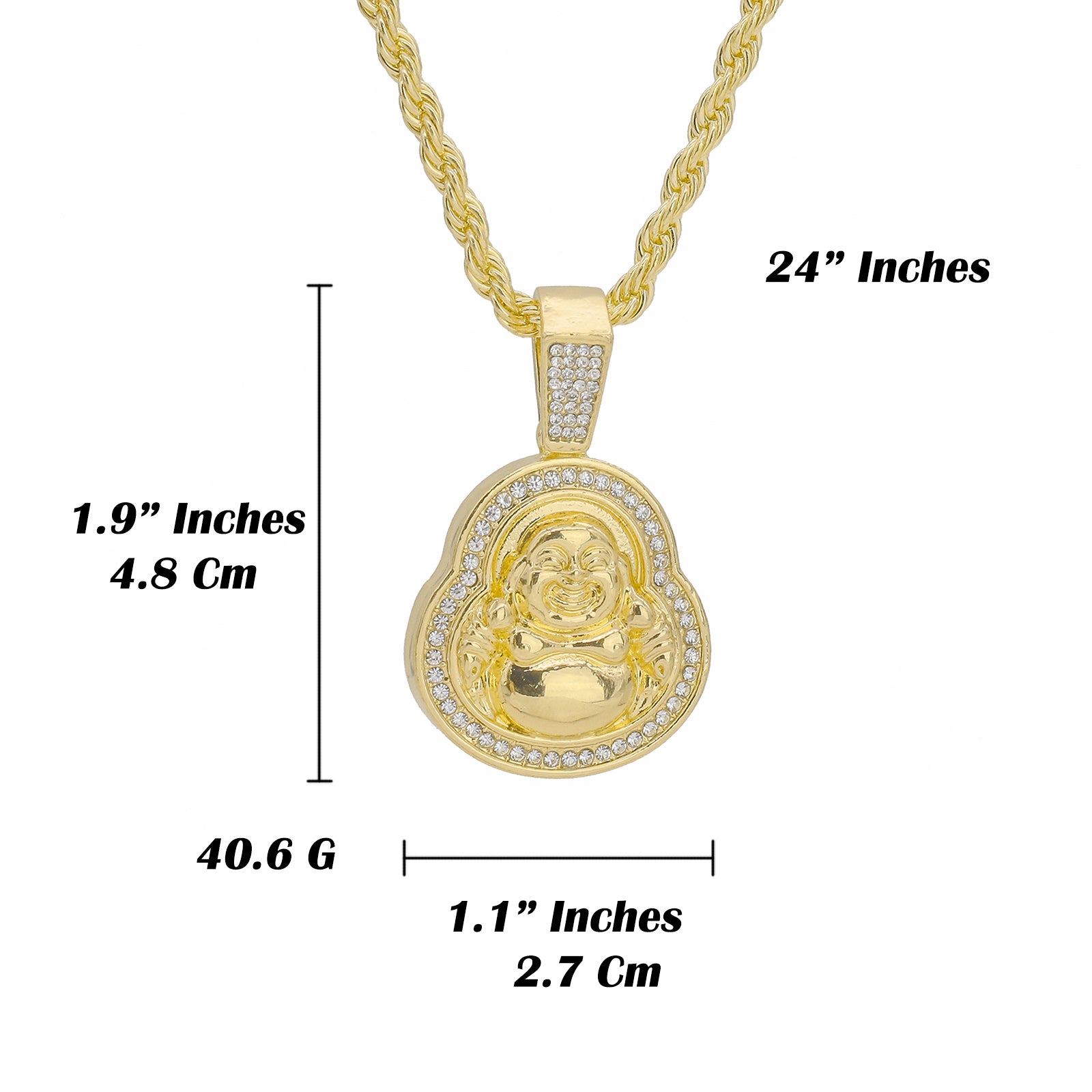 Smiling Buddha Pendant Rope Chain Men's Hip Hop 18k Cz Jewelry Necklace Choker