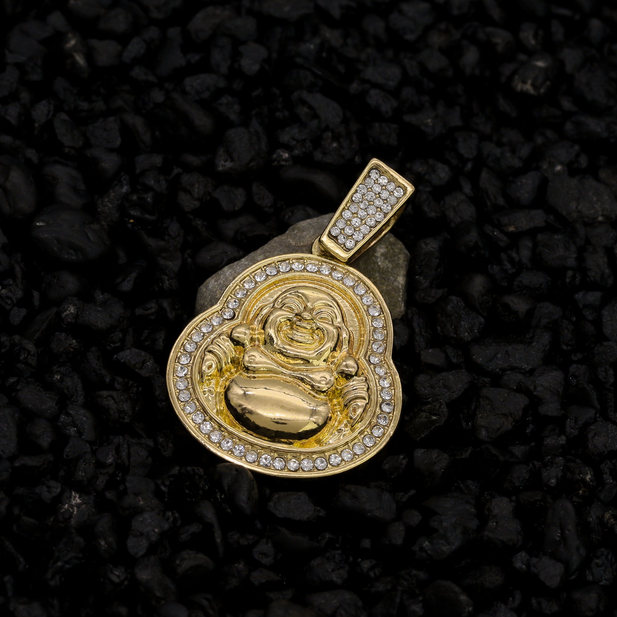 Smiling Buddha Pendant Rope Chain Men's Hip Hop 18k Cz Jewelry Necklace Choker