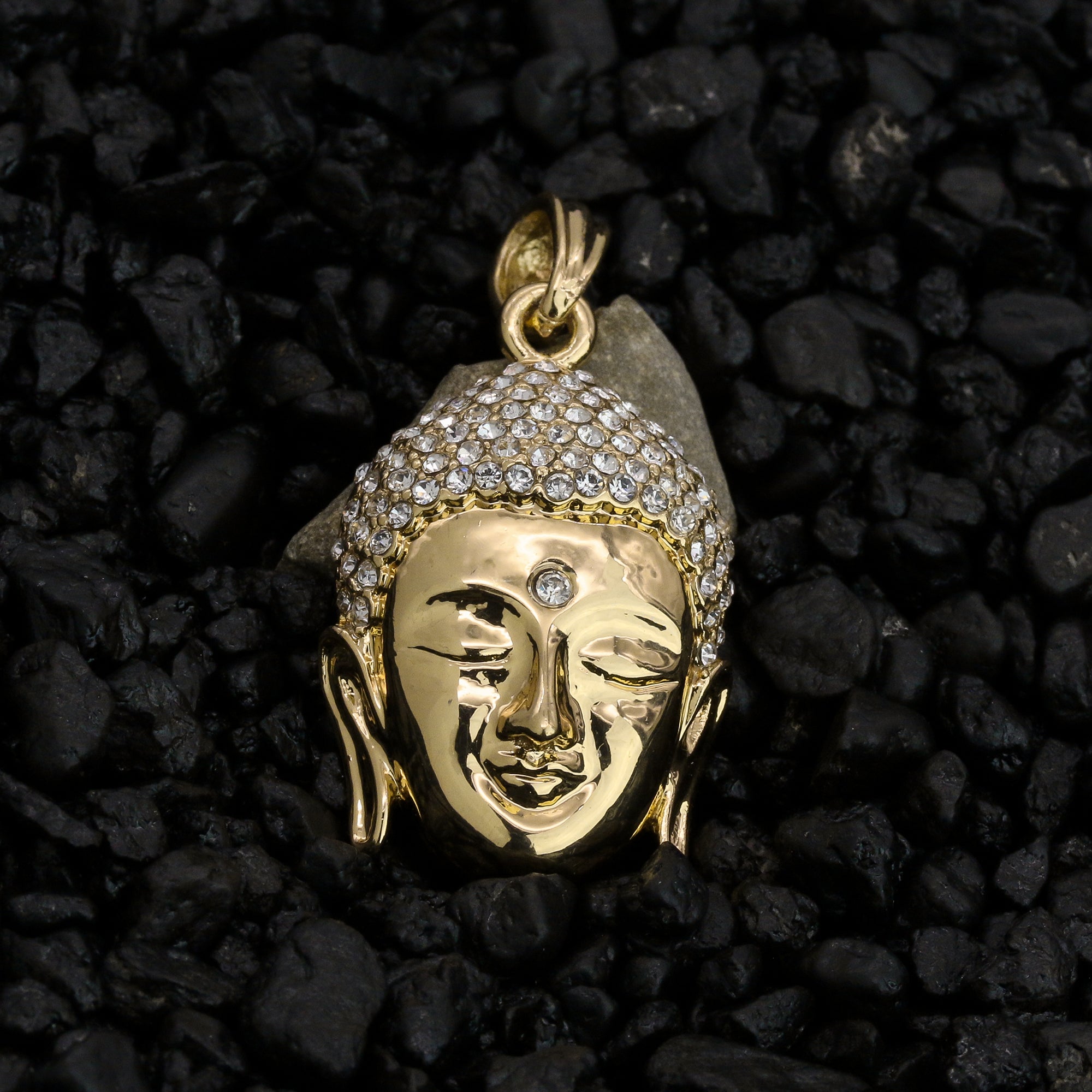 Forehead Stone Cz Buddha Pendant 24" Rope Chain Hip Hop Style 18k Gold Plated