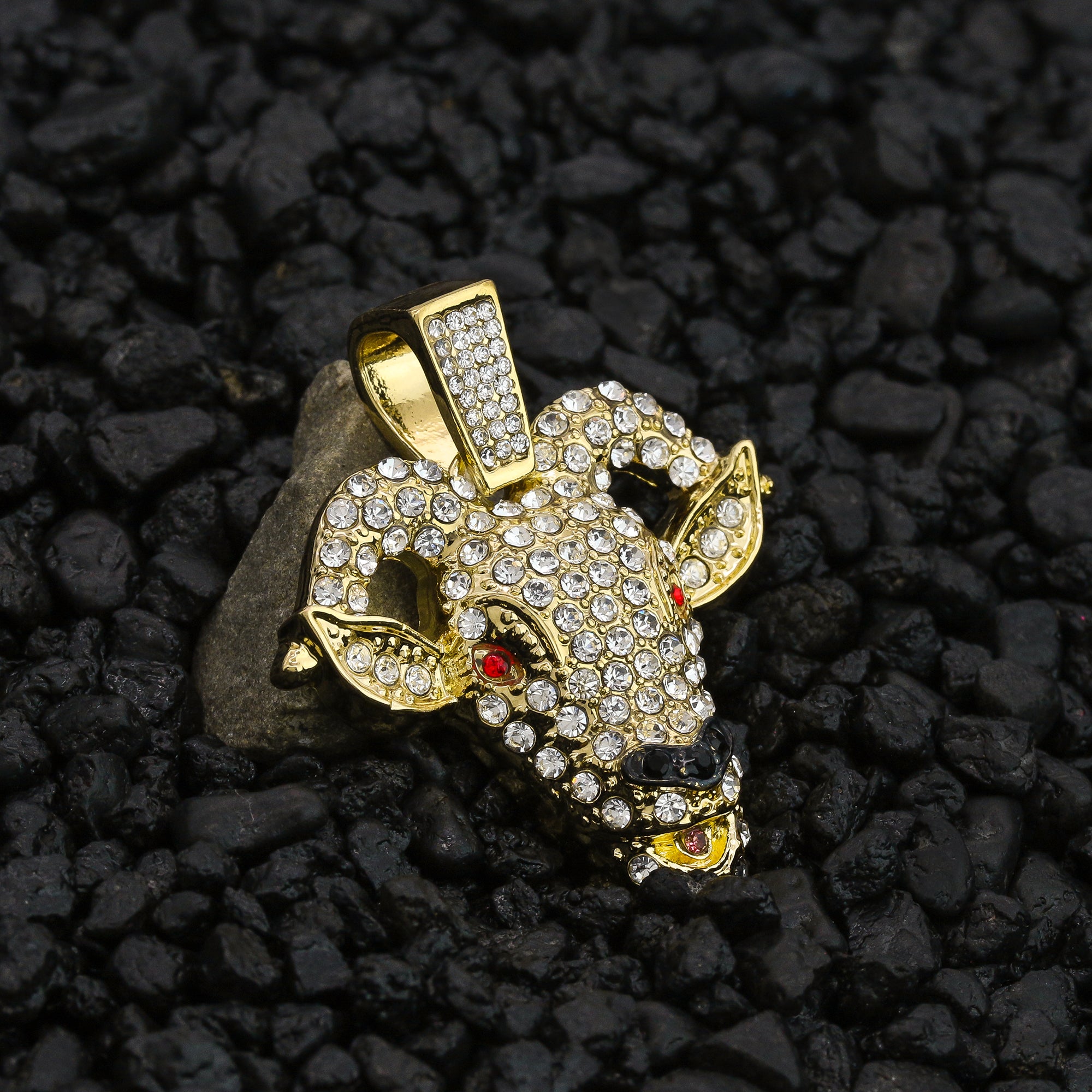 Red Eye Goat Face Pendant Rope Chain Men's Hip Hop 18k Cz Jewelry