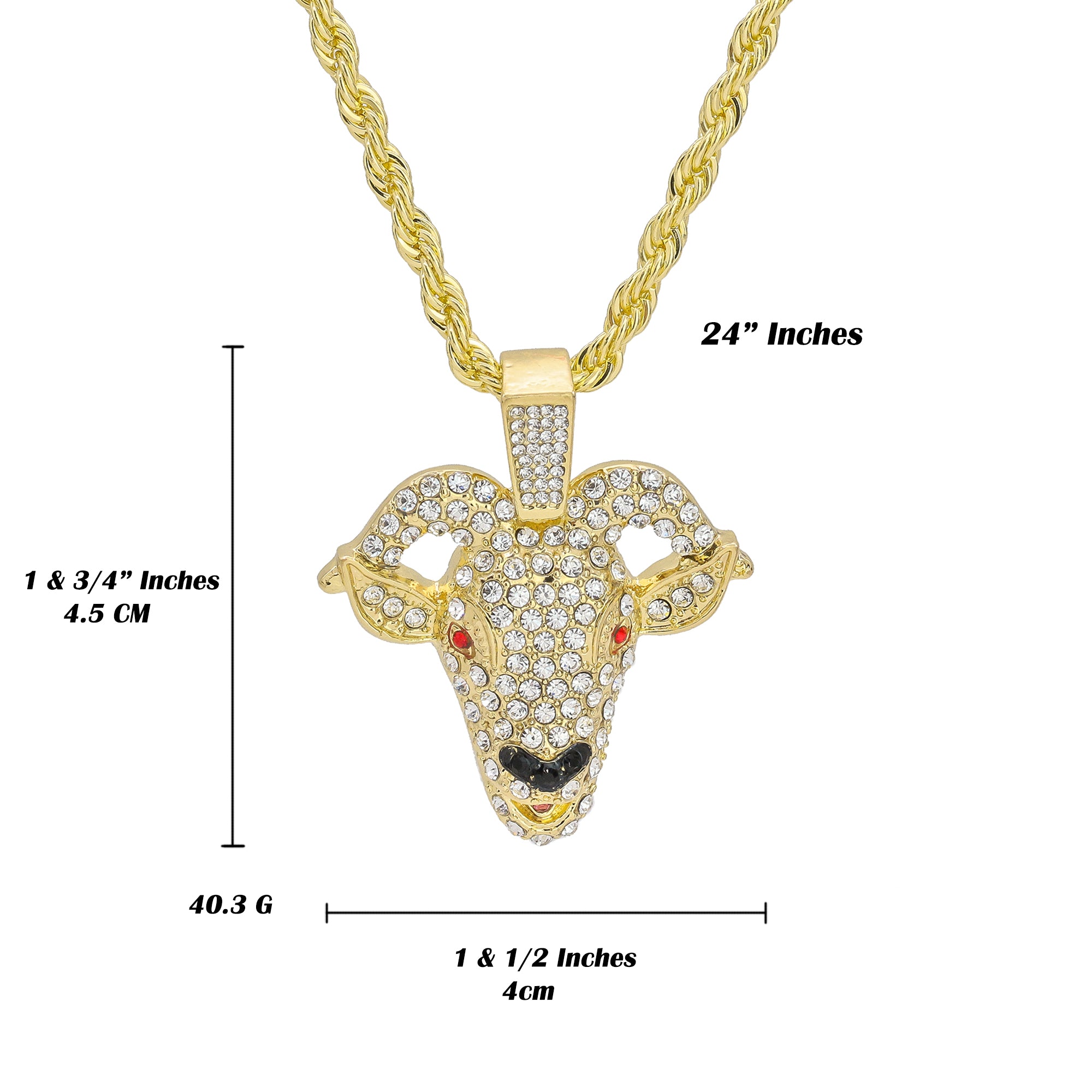 Red Eye Goat Face Pendant Rope Chain Men's Hip Hop 18k Cz Jewelry