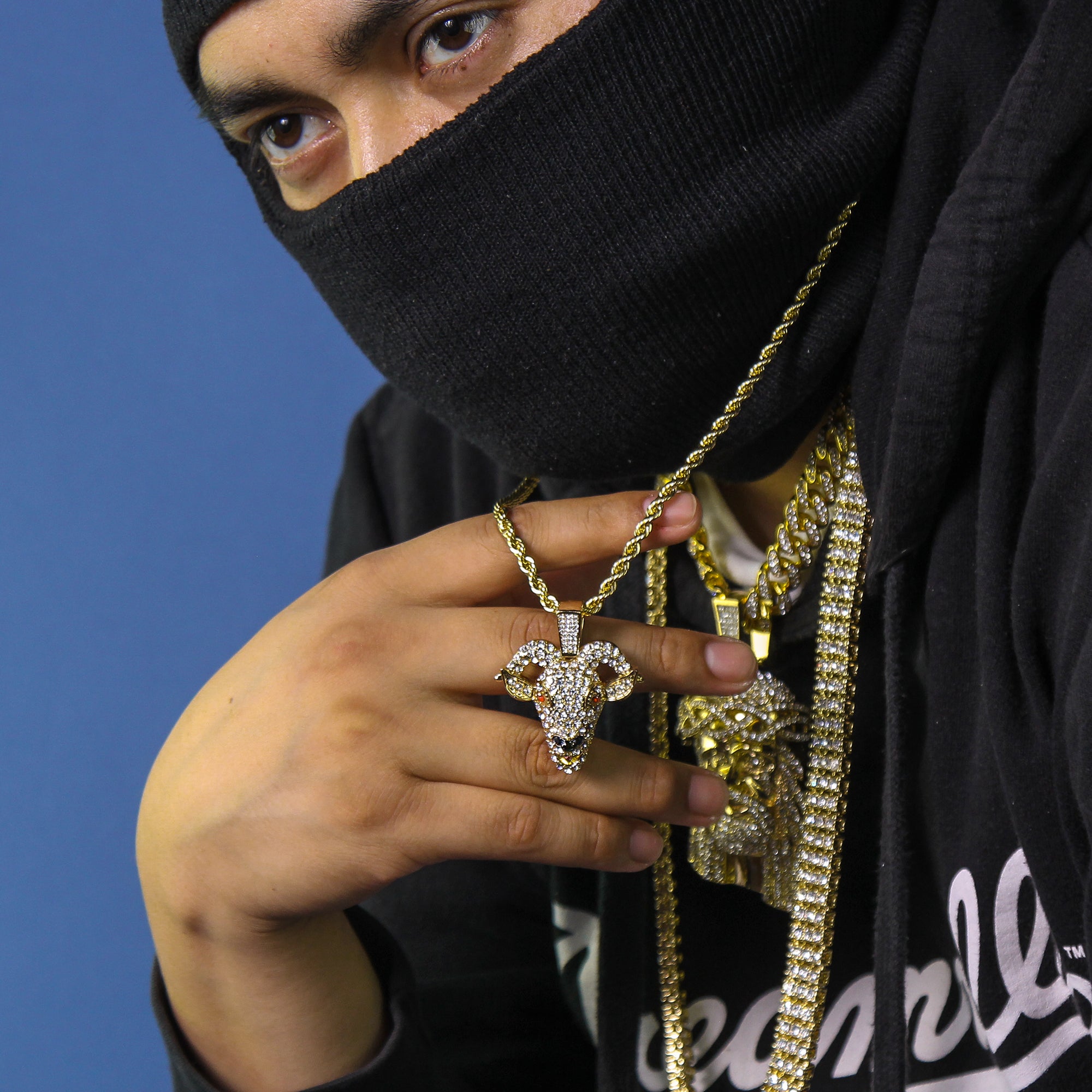 Red Eye Goat Face Pendant Rope Chain Men's Hip Hop 18k Cz Jewelry
