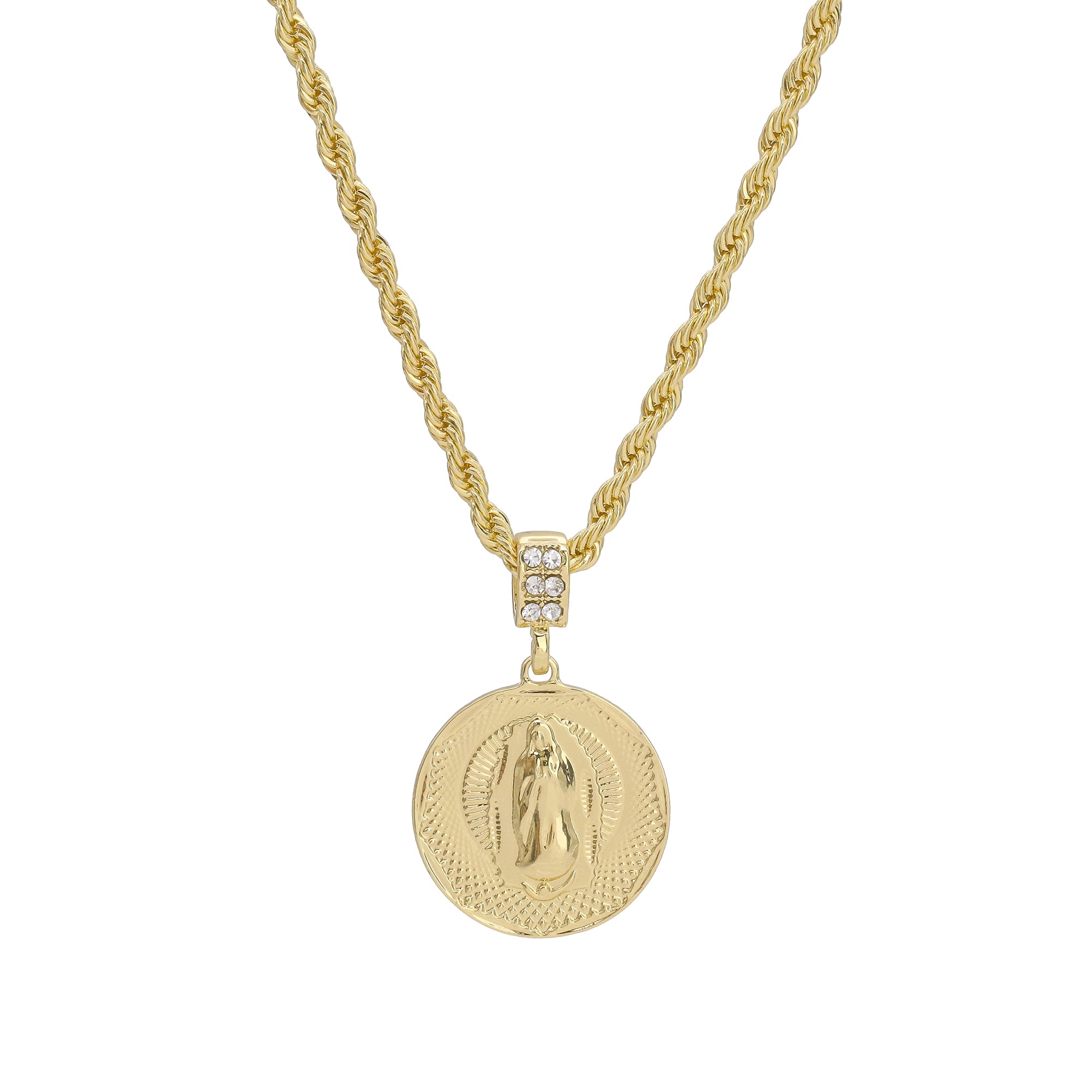 Plain Guadalupe Octogon Pendant Rope Chain Men's Hip Hop 18k Jewelry Necklace Choker