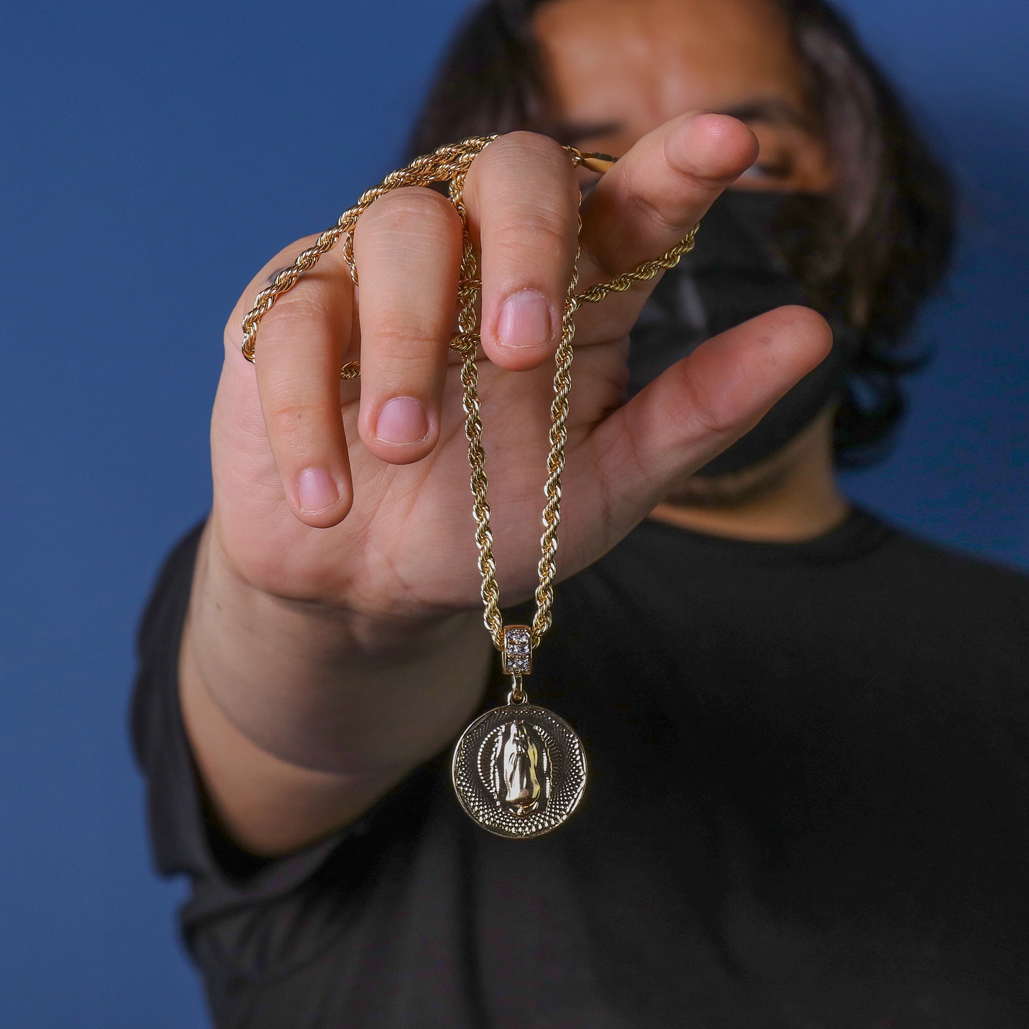 Plain Guadalupe Octogon Pendant Rope Chain Men's Hip Hop 18k Jewelry Necklace Choker
