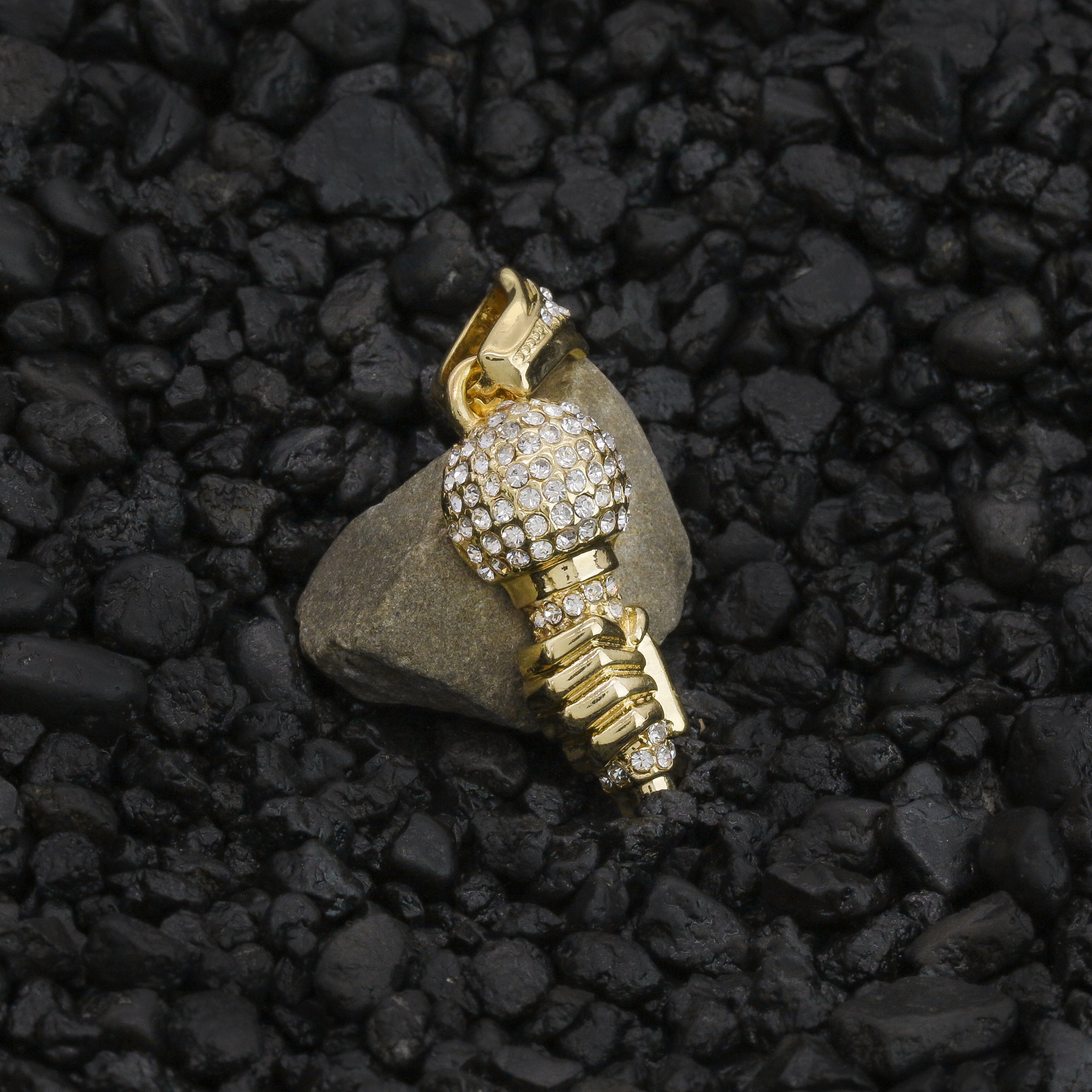 Hand On Microphone Pendant 4mm 24" Rope Chain 18k Gold Plated
