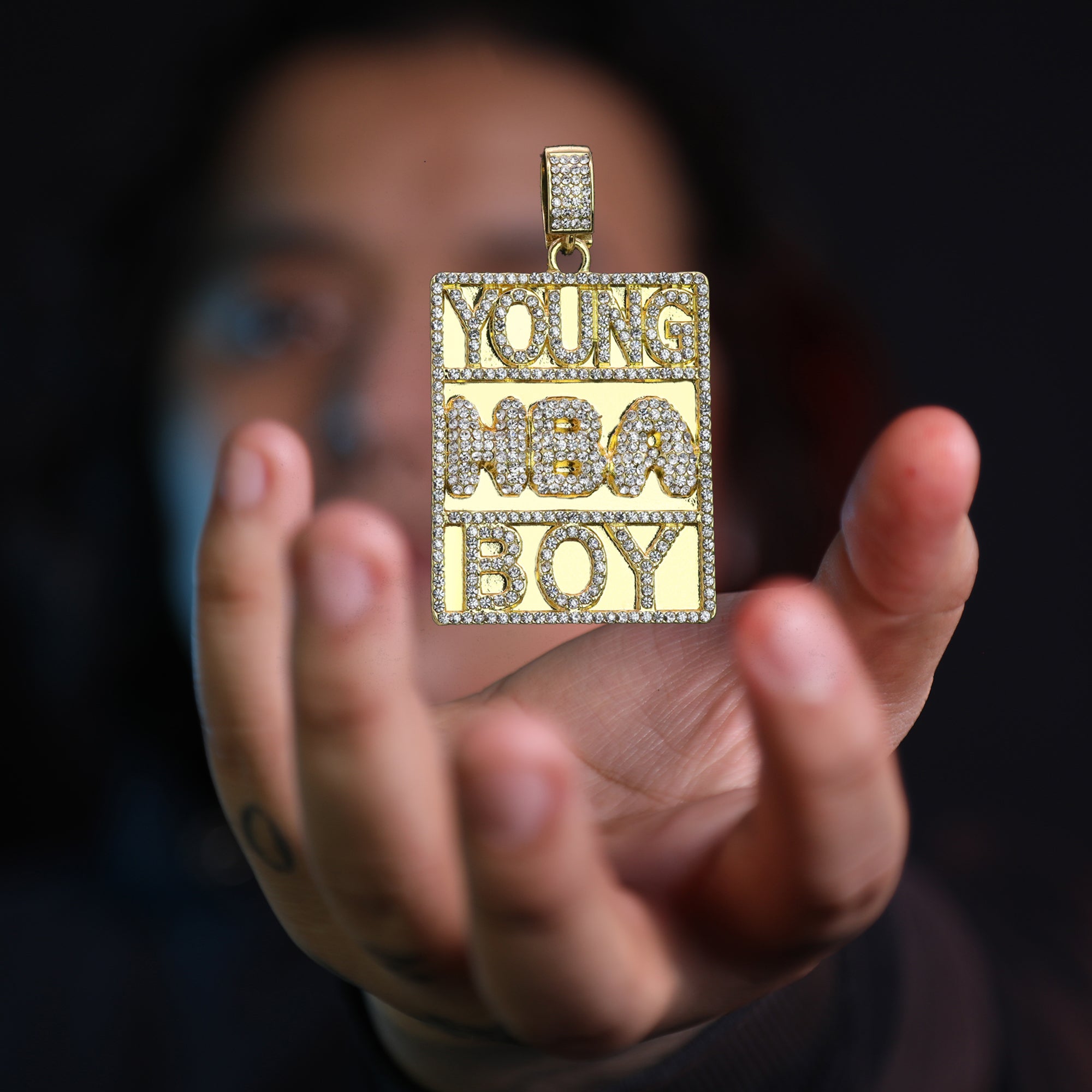 Hip Hop Iced Lab Diamond 18k Gold plated Never Brok Again Rectangle Charm Pendant