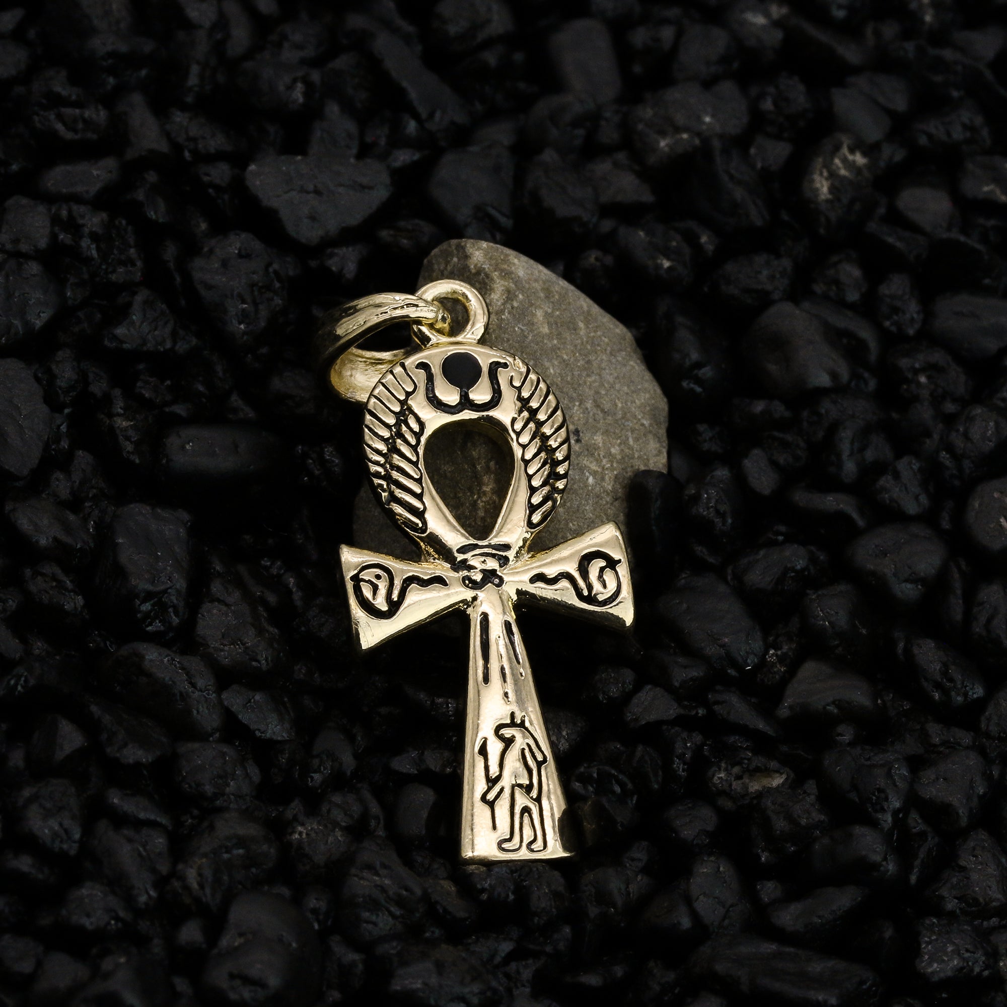 Hieroplyphs Ankh Pendant 24" Rope Chain Hip Hop Style 18k Gold Plated Necklace