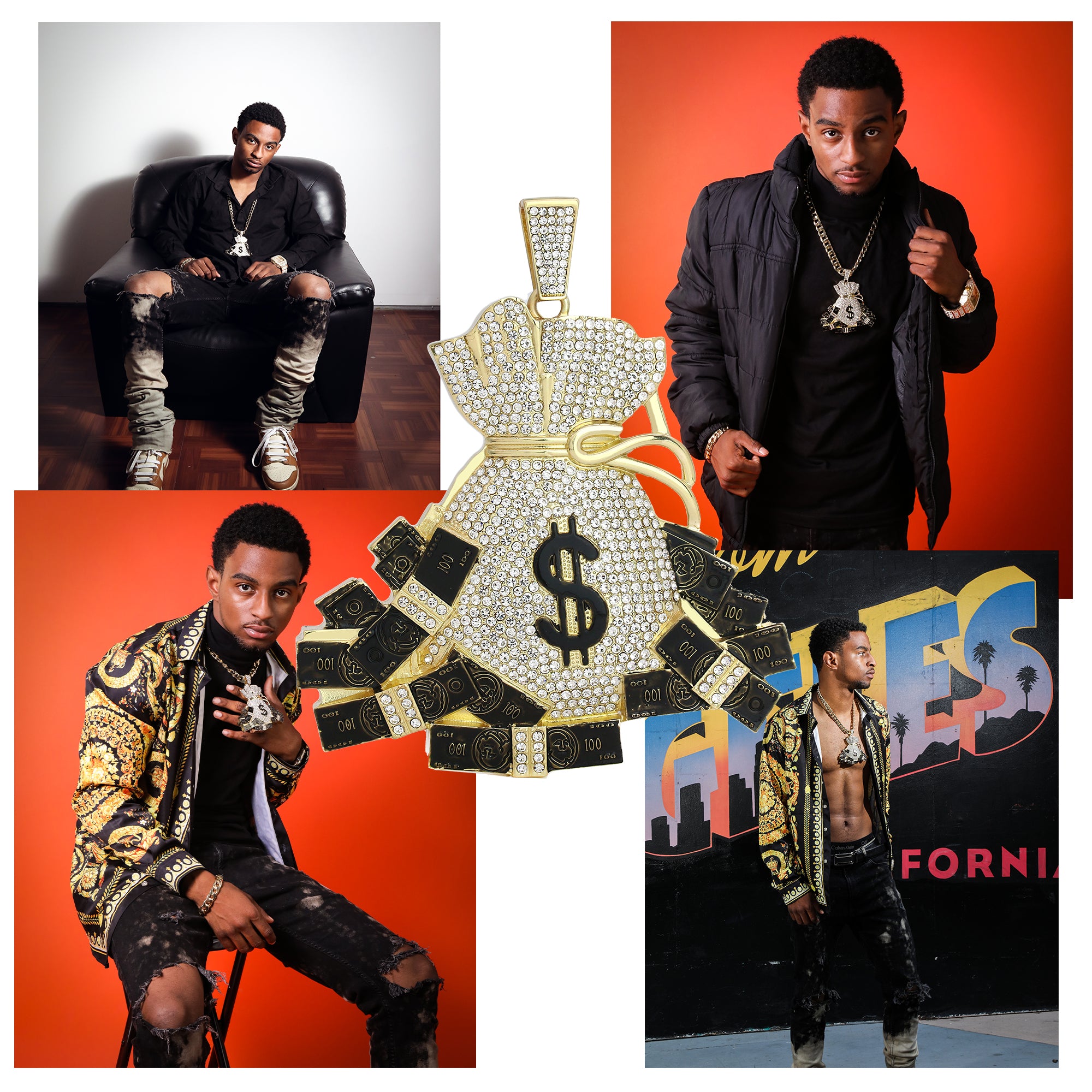 XXL Big Money Bag Pendant & 14mm Flat Cuban Chain – 4" Hip Hop Bling