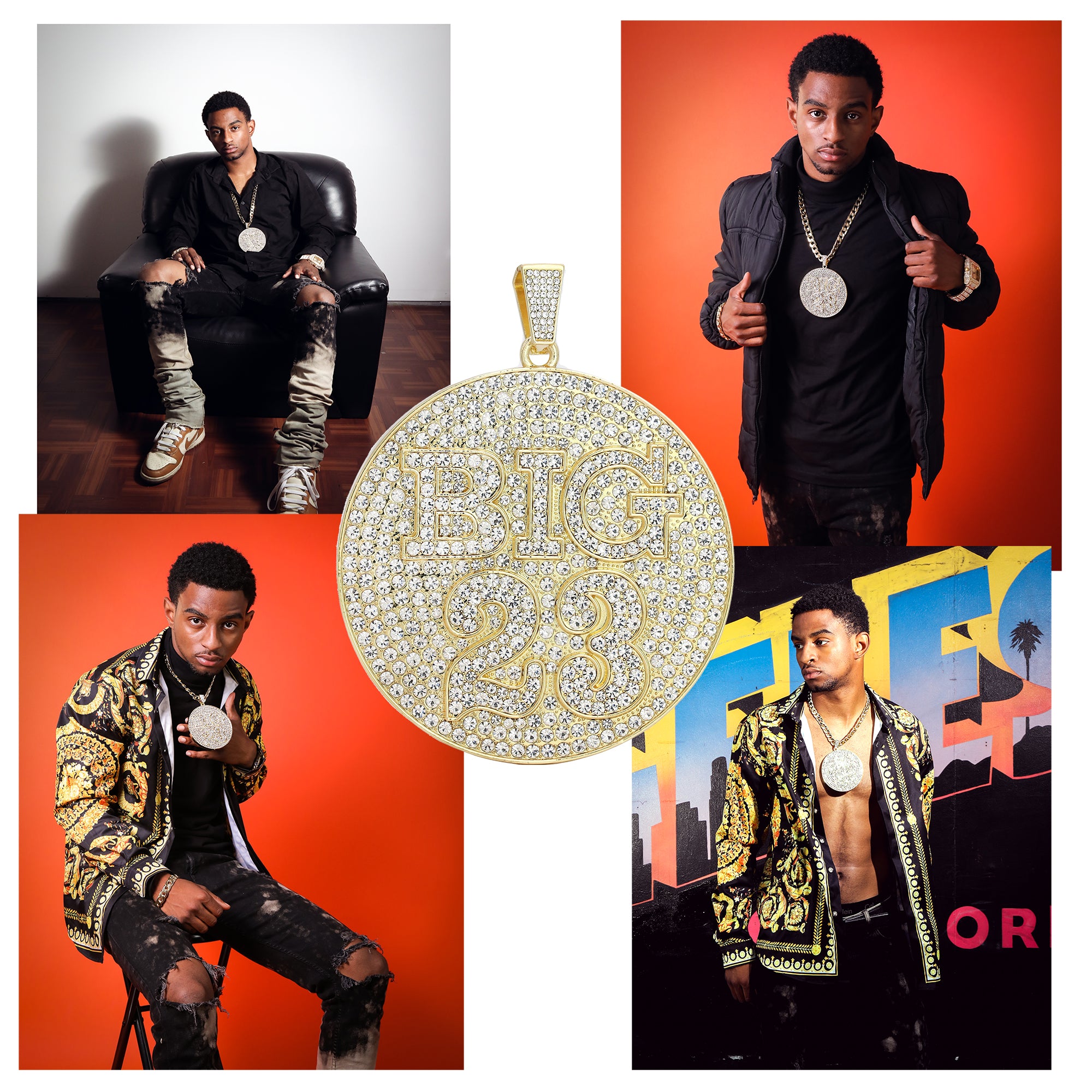 XXL 14K Big 23 Medallion Pendant 14mm Flat Cuban Chain