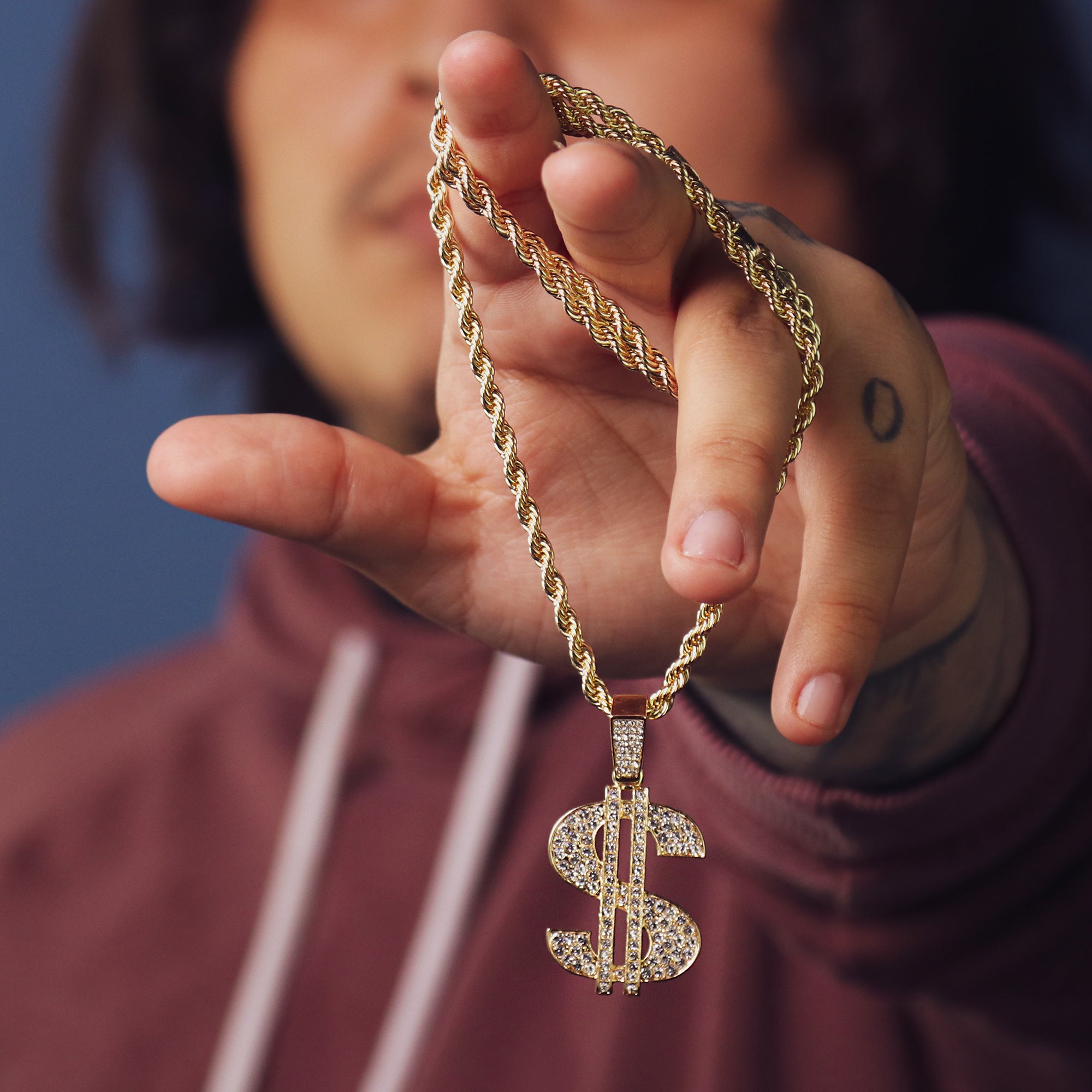 Mula Money Sign Pendant 24" Rope Chain Men's Hip Hop 18k Jewelry