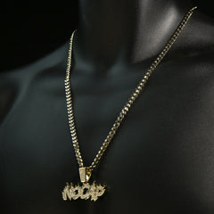 Fully Iced " NO CAP " Fire Letter 14k Gold PT Pendant / 6mm 24" inches Cuban Chain