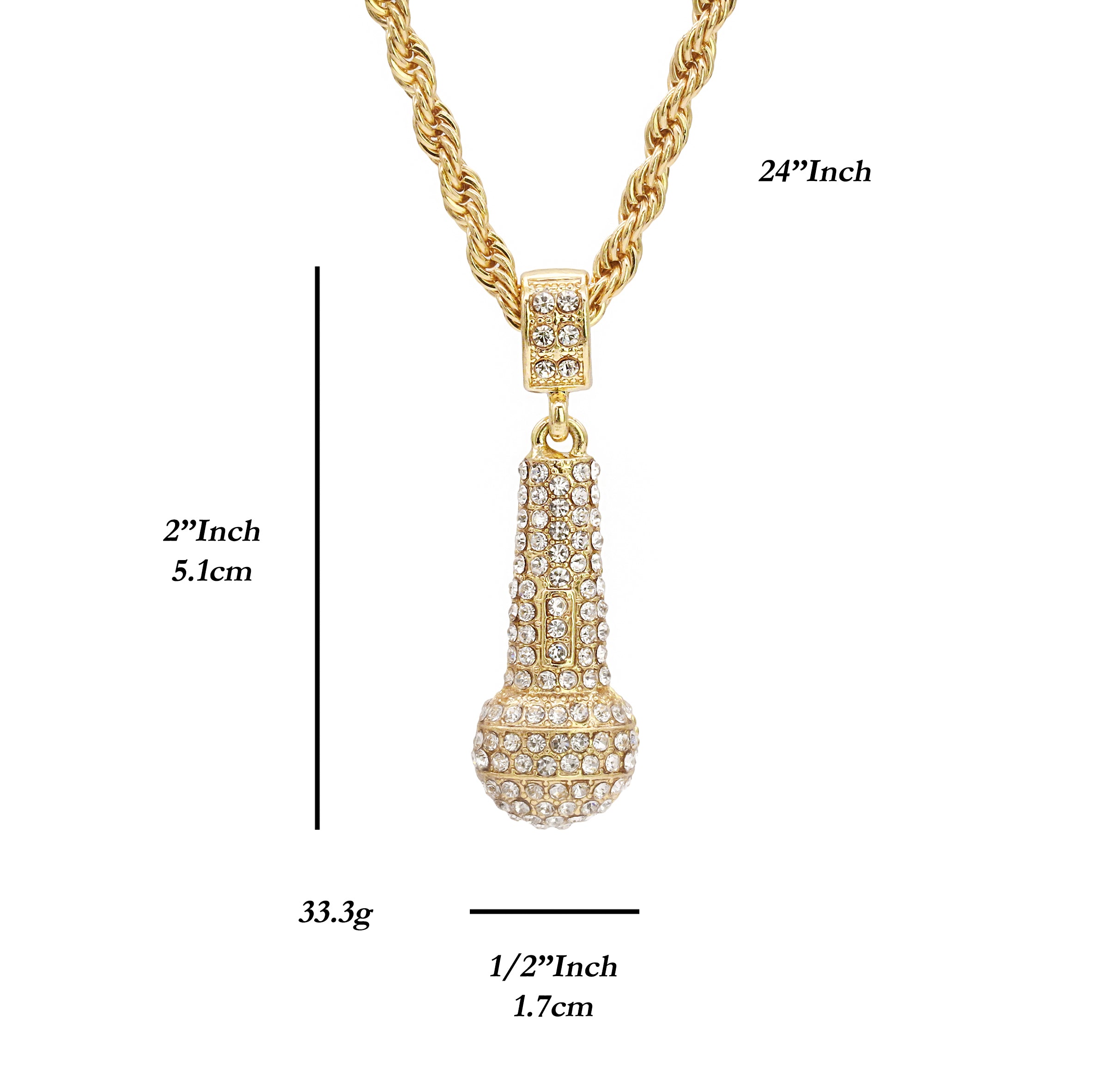 Microphone Pendant 24" Rope Chain Hip Hop 18k Jewelry