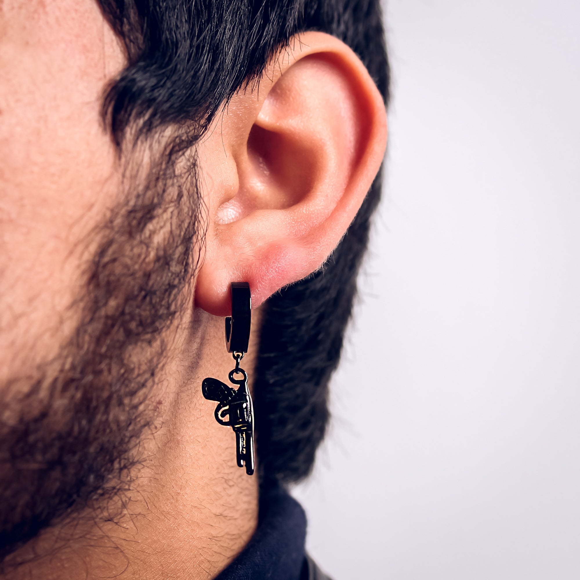 Revolver Hoop Earring Black Plated Stainless Steel