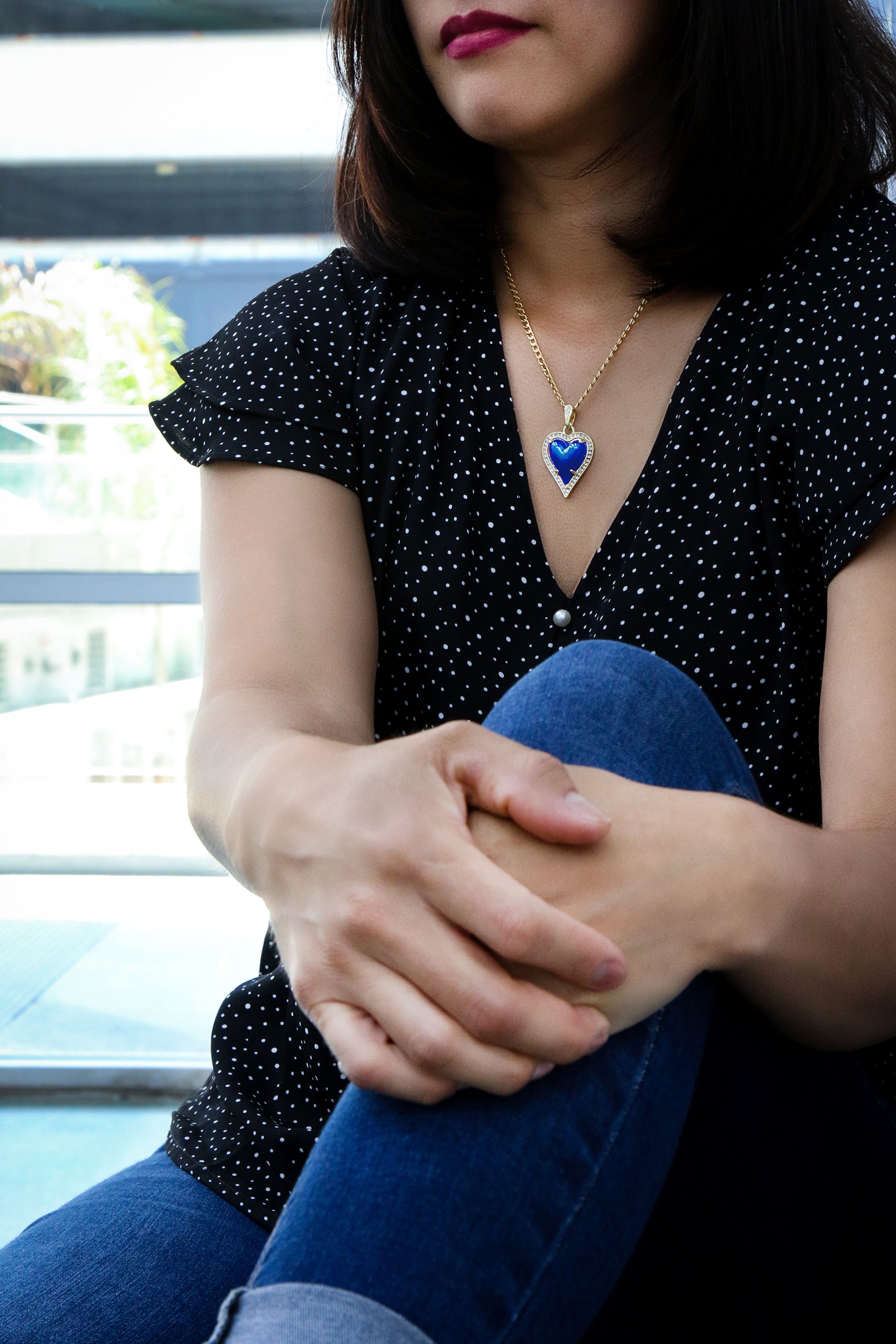 Blue Heart Women's Jade Chain Pendant Necklace