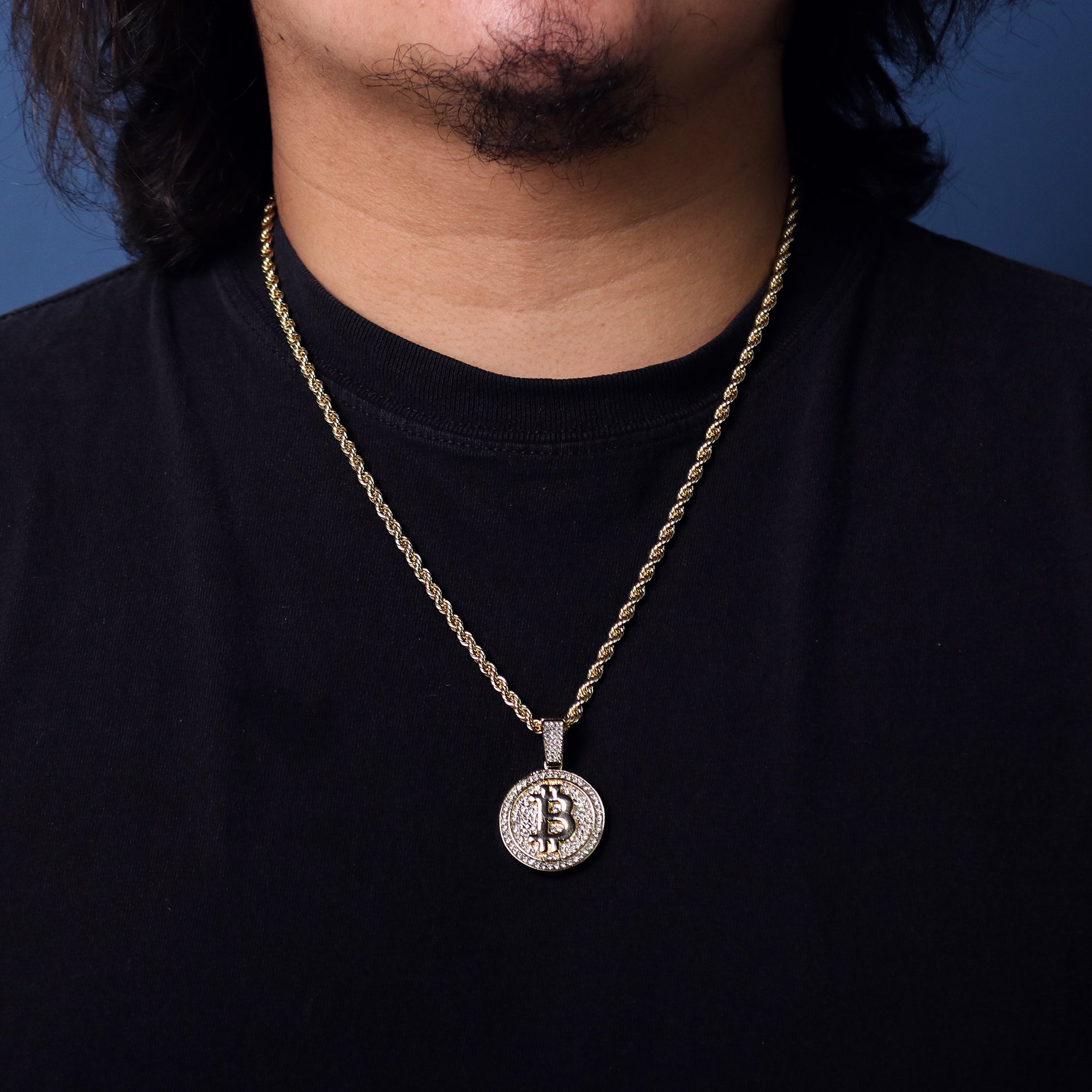 BitCoin Pendant 24" Rope Chain Men's Hip Hop 18k Jewelry