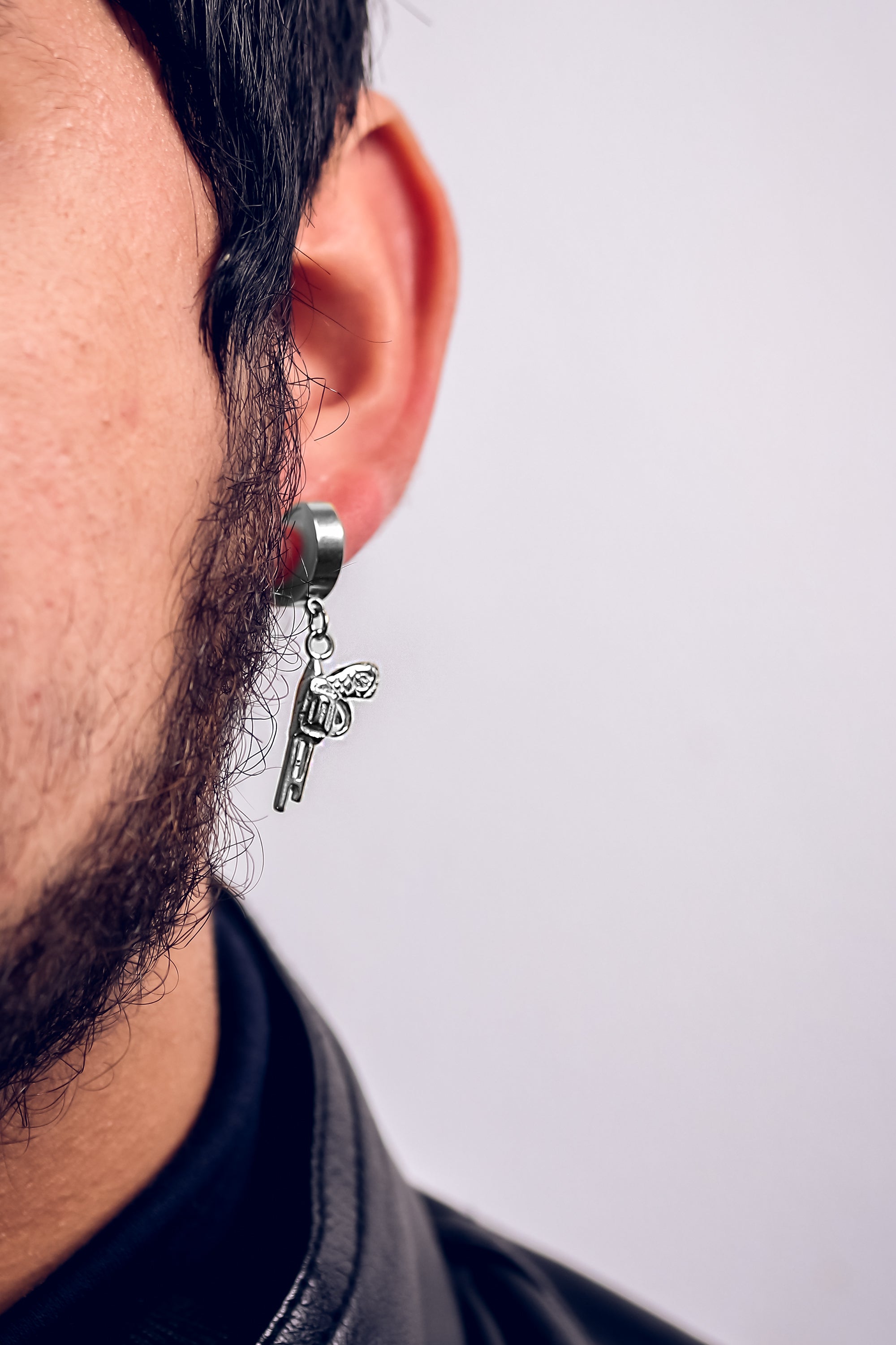 Revolver Hoop Earring White Gold Stainless Steel