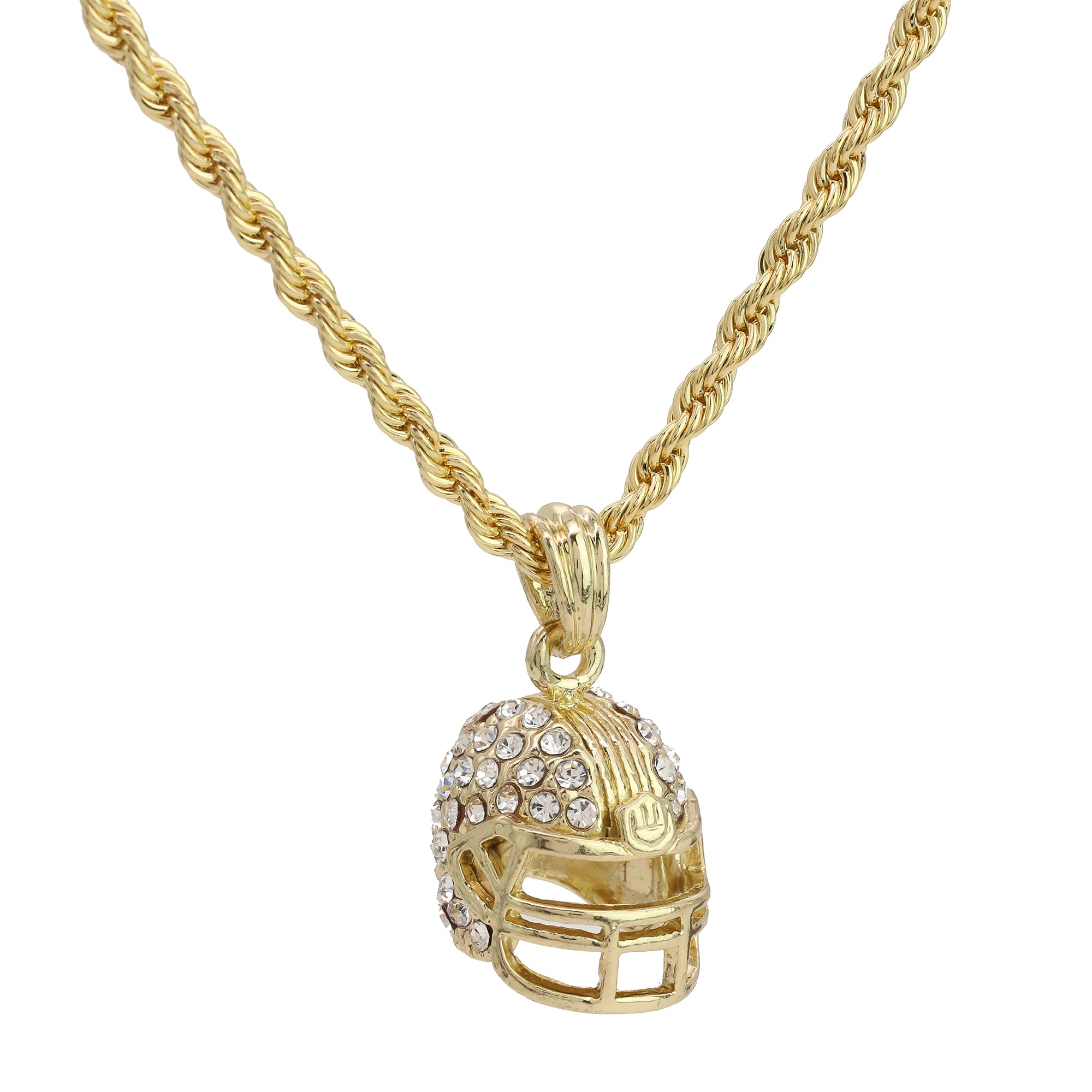 14k Gold Plated Hip-Hop Cz Football Helmet Pendant 20" Choker Rope Chain Necklace