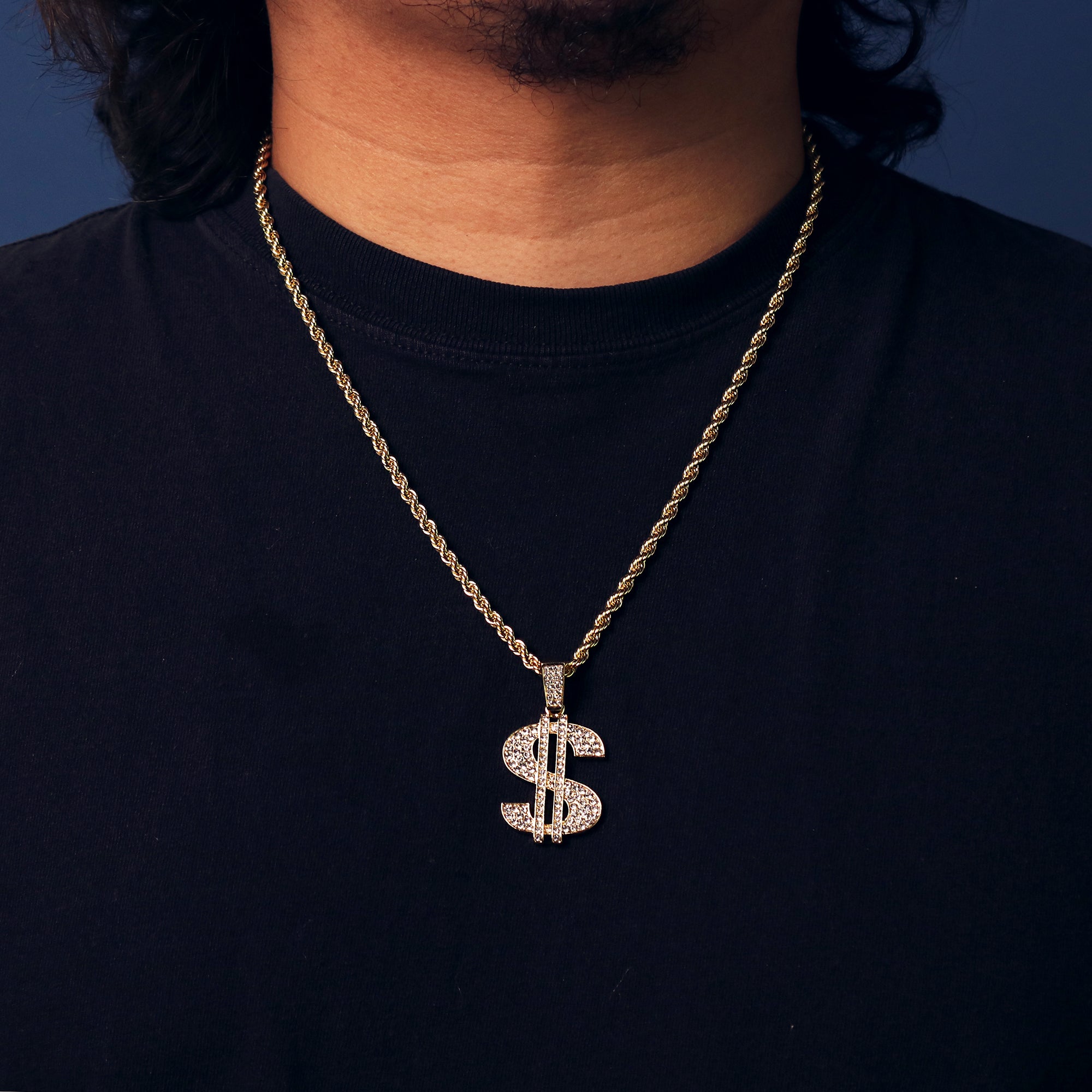Mula Money Sign Pendant 24" Rope Chain Men's Hip Hop 18k Jewelry