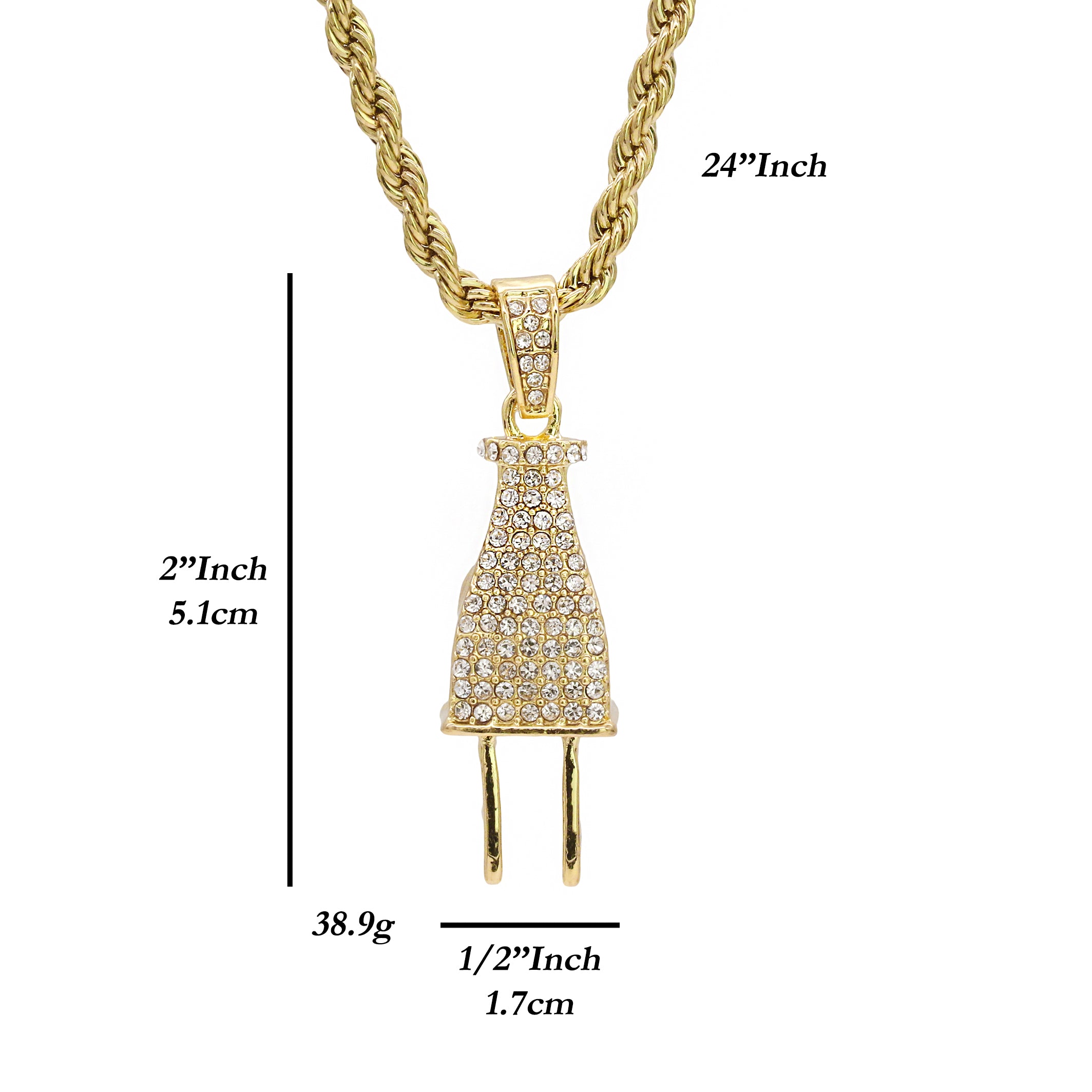 Wall Power Plug Charm Pendant 24" Rope Chain Hip Hop 18k Jewelry
