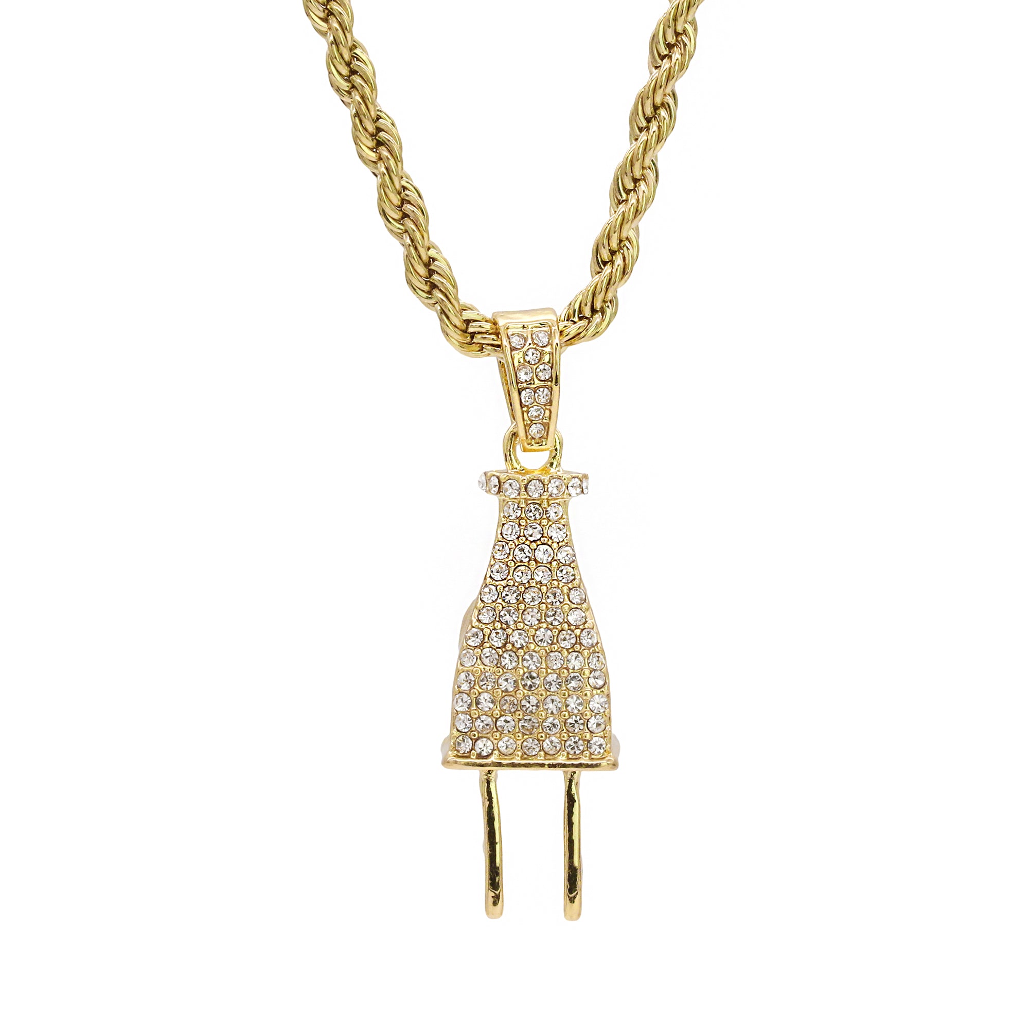 Wall Power Plug Charm Pendant 24" Rope Chain Hip Hop 18k Jewelry
