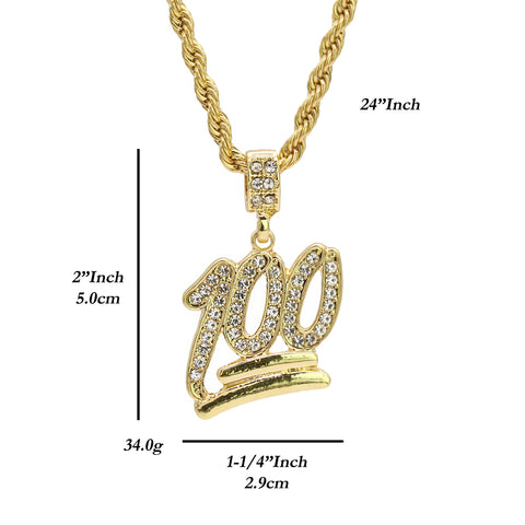 100 Emoji Pendant 24" Rope Chain Hip Hop 18k Jewelry