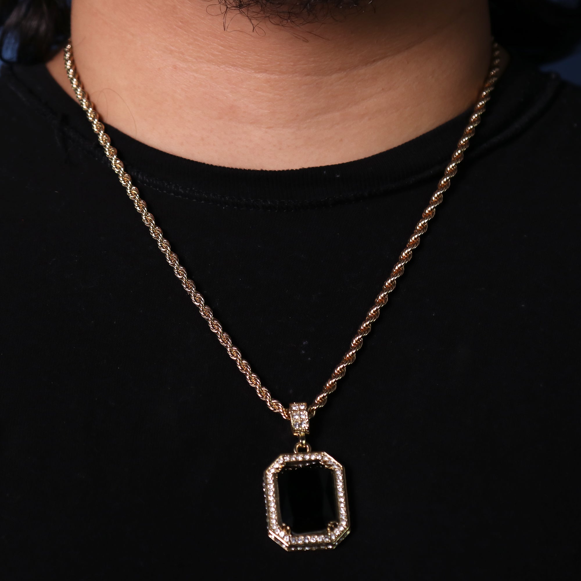 Cz Black Ruby Pendant 24" Rope Chain Hip Hop 18k Cz Jewelry Necklace