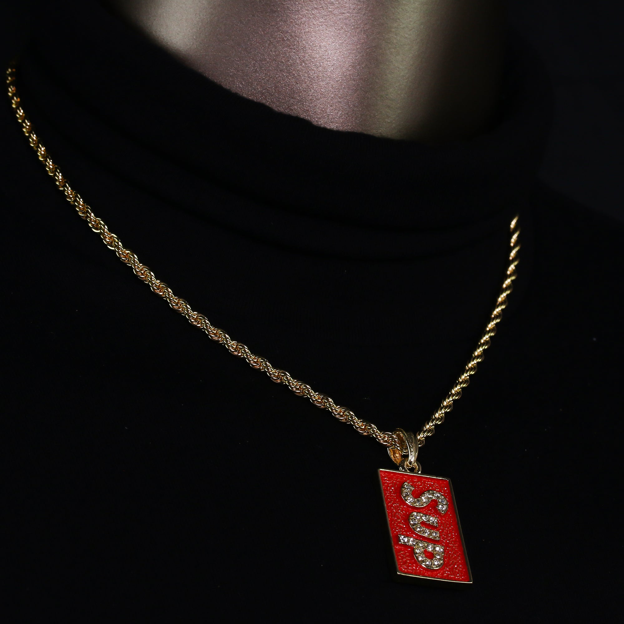14k Gold Plated Hip-Hop Cz SUP Pendant 20" Choker Rope Chain Necklace