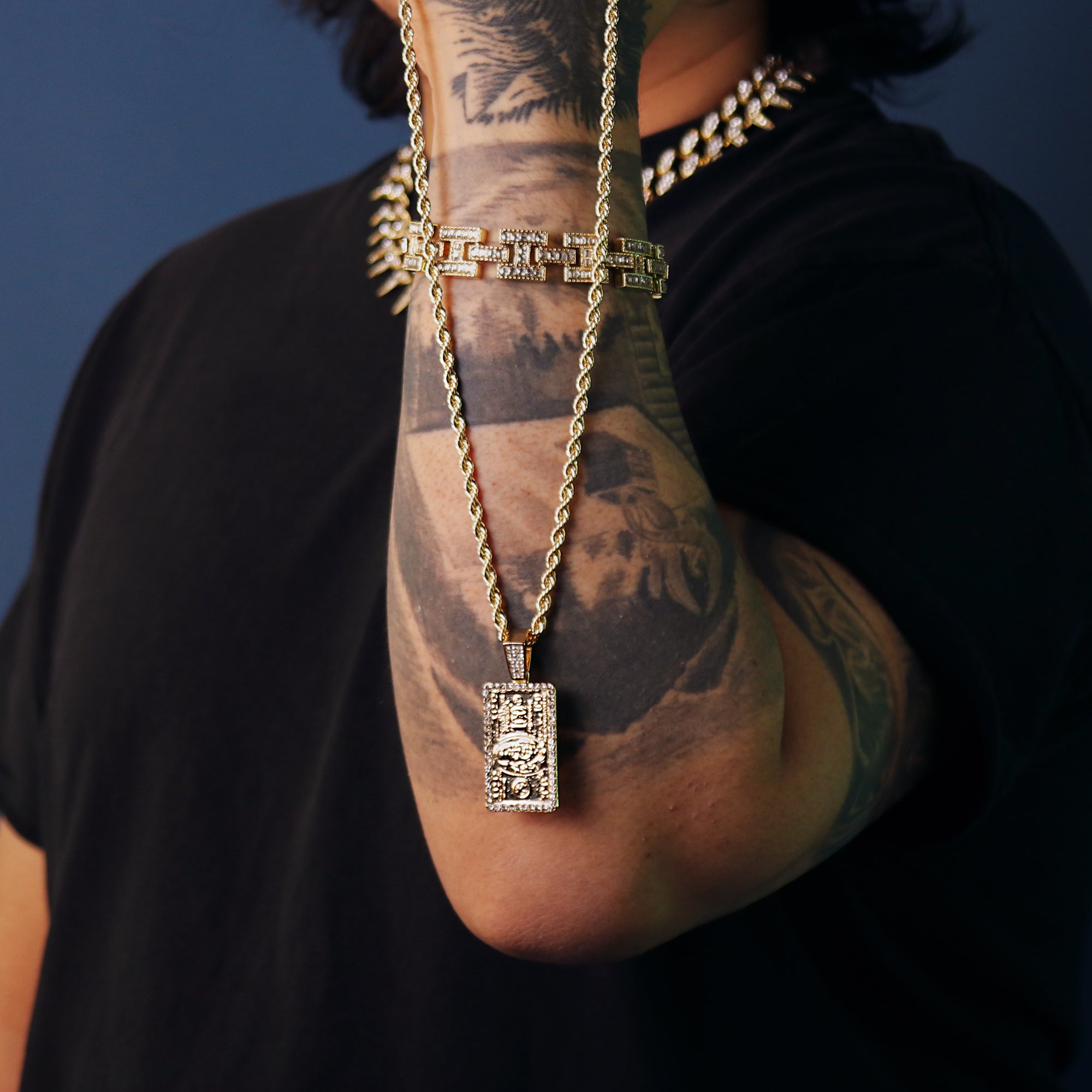 100 Dollar Bill Pendant 24" Rope Chain Men's Hip Hop 18k Jewelry