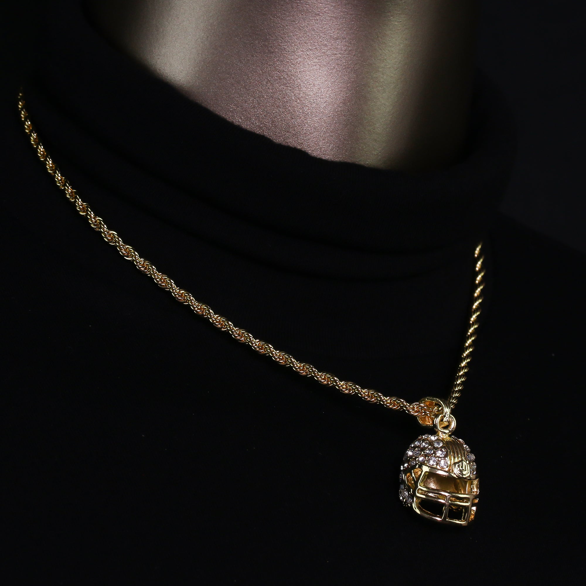 14k Gold Plated Hip-Hop Cz Football Helmet Pendant 20" Choker Rope Chain Necklace