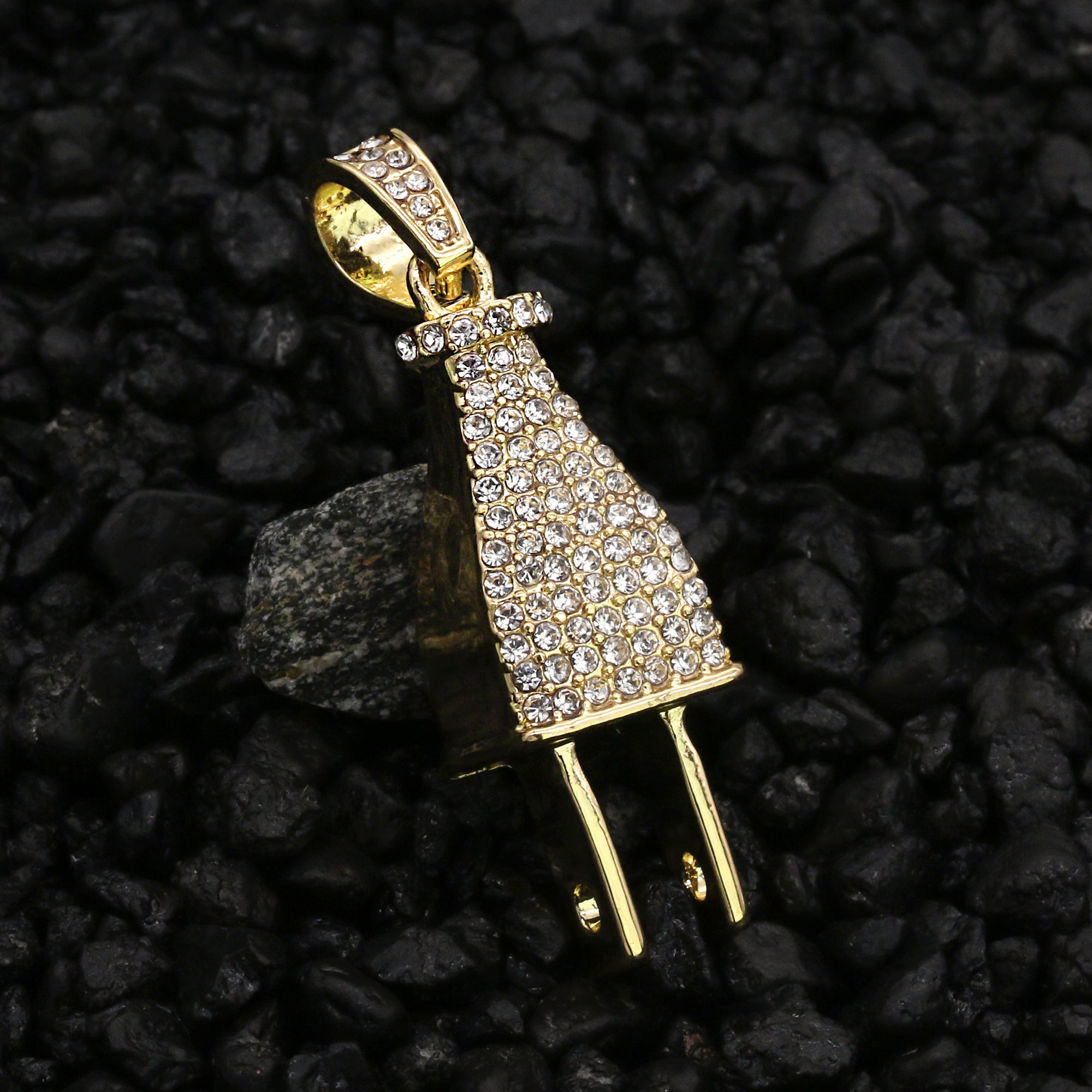 Wall Power Plug Charm Pendant 24" Rope Chain Hip Hop 18k Jewelry