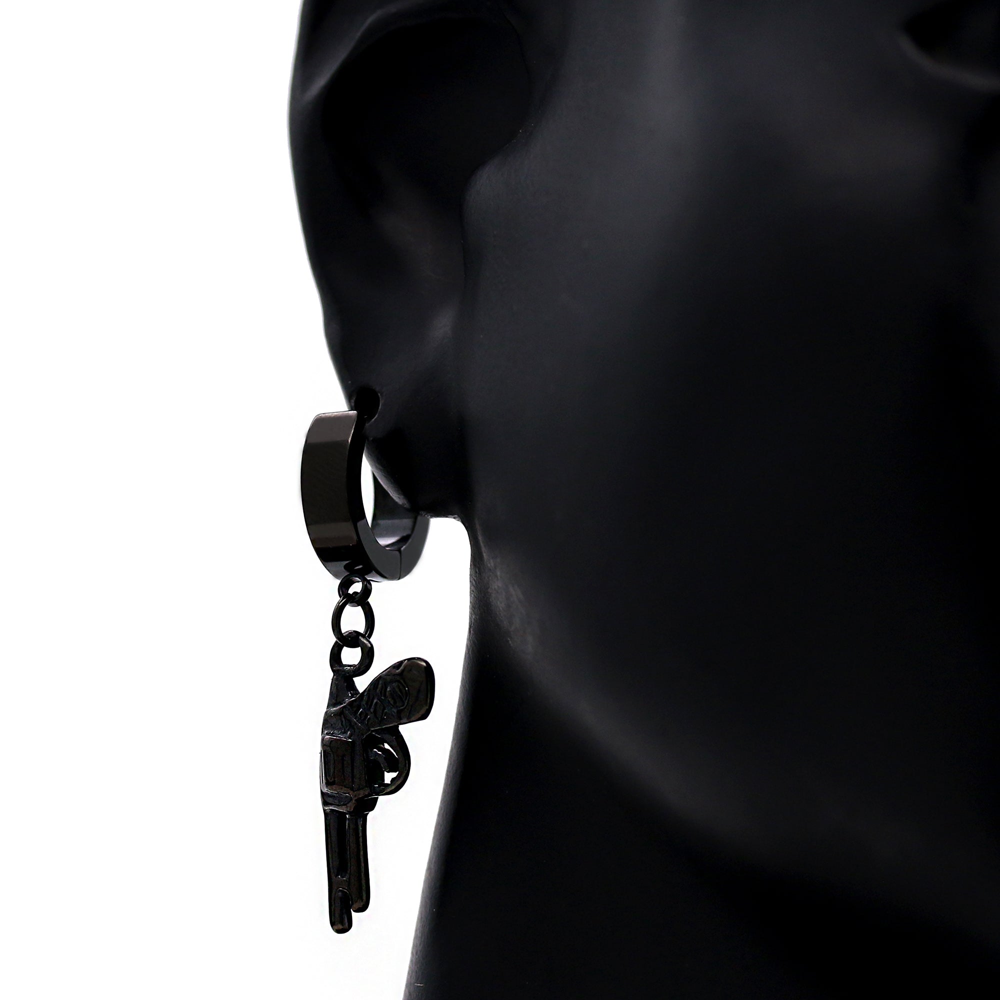 Revolver Hoop Earring Black Plated Stainless Steel